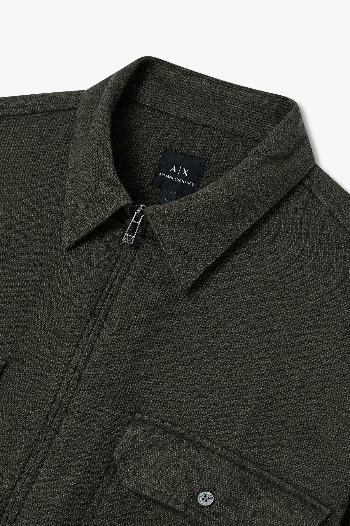 아르마니 익스체인지(ARMANI EXCHANGE) 남성 소프트 코튼 지퍼드 셔츠_그린 A415320004