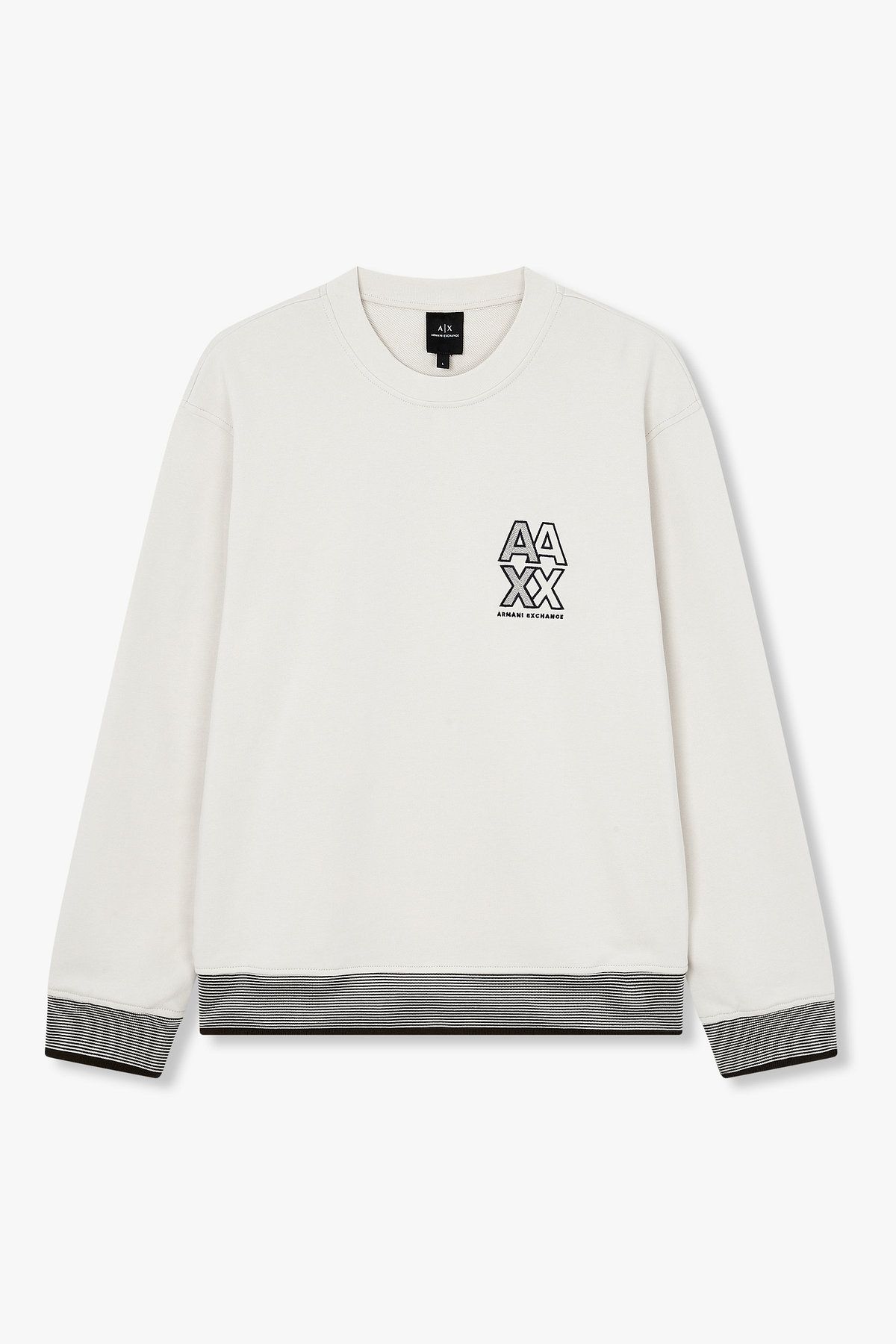 아르마니 익스체인지(ARMANI EXCHANGE) 남성 더블 자수 로고 크루넥 맨투맨_에크루 A415331014