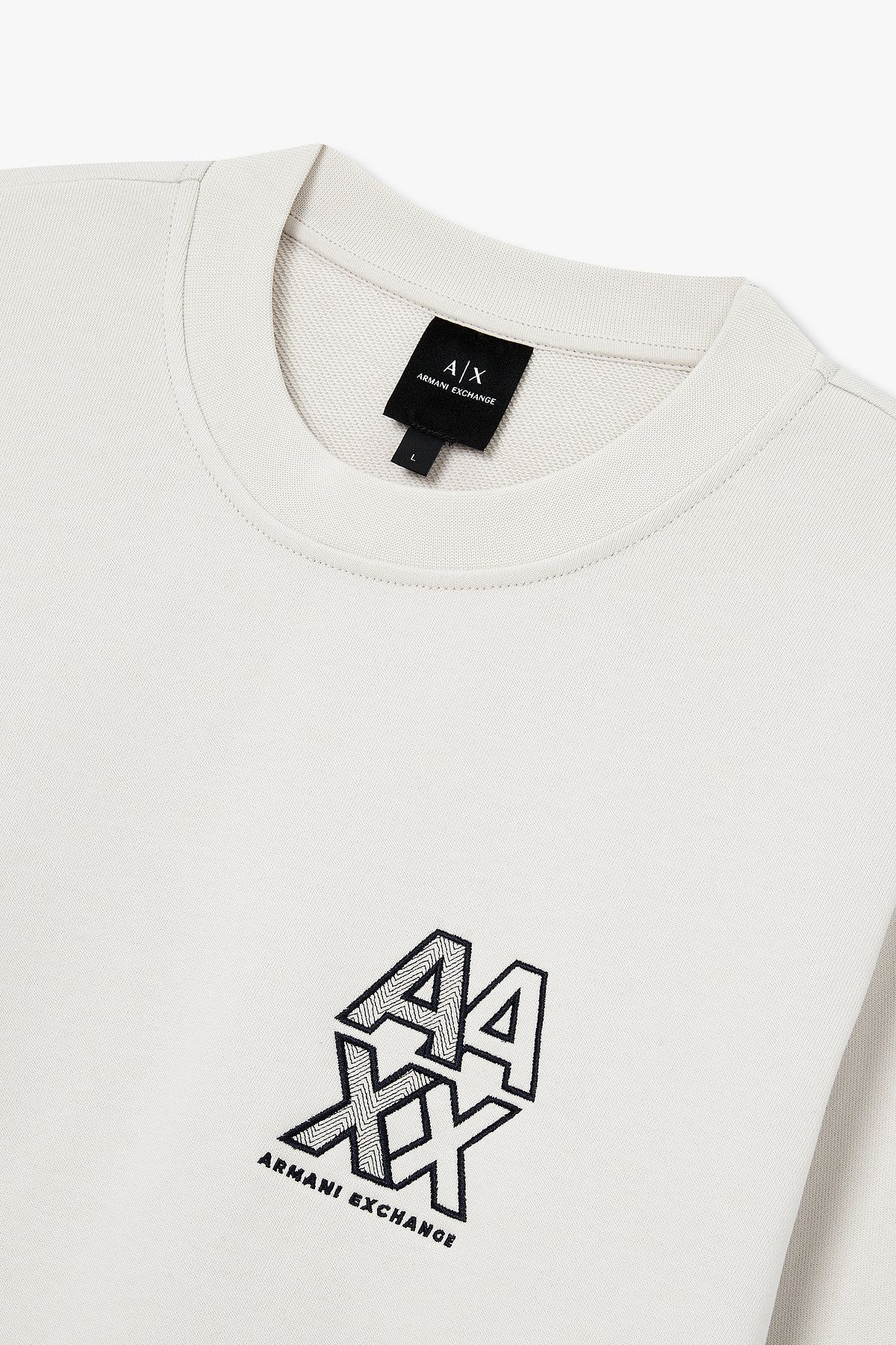 아르마니 익스체인지(ARMANI EXCHANGE) 남성 더블 자수 로고 크루넥 맨투맨_에크루 A415331014