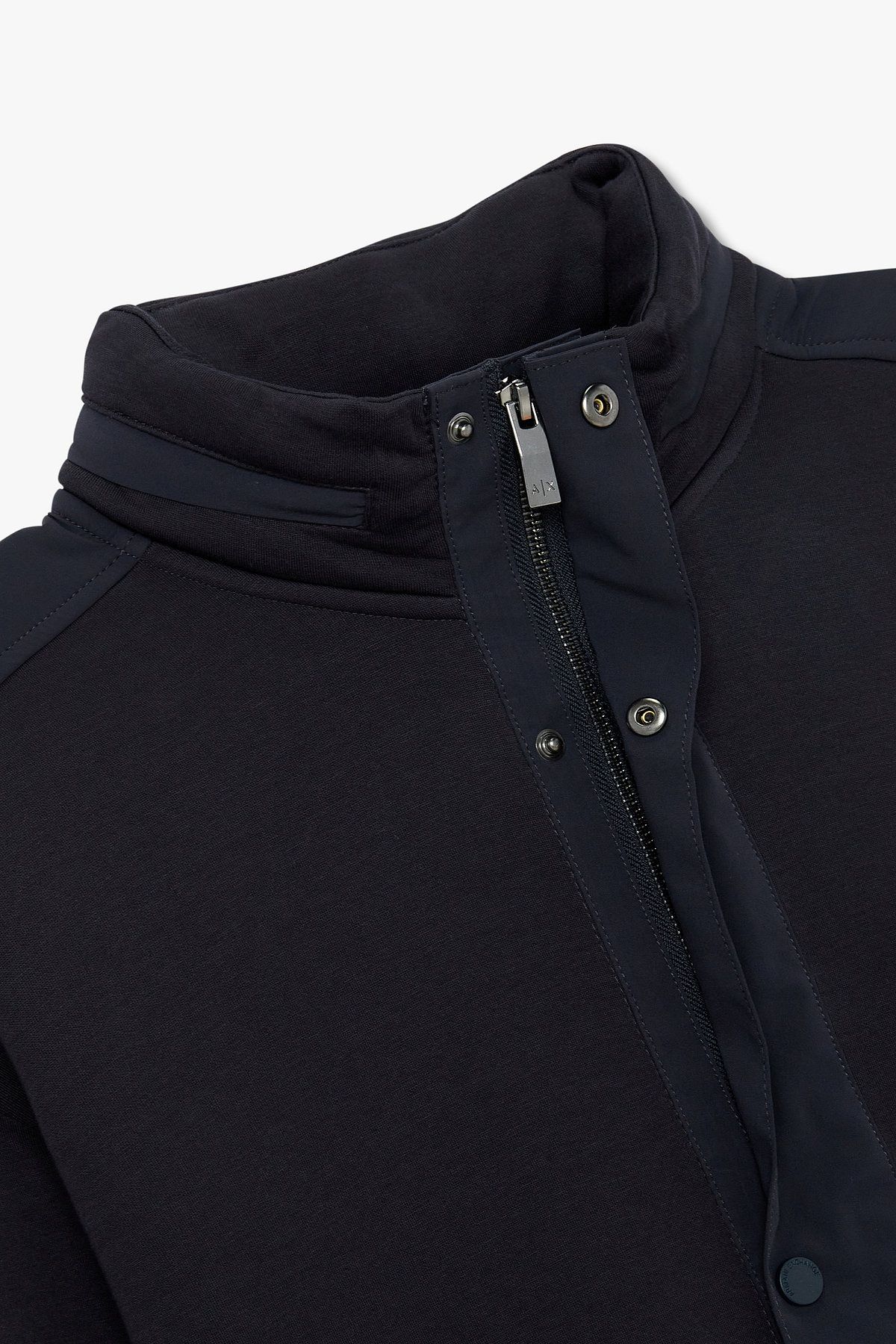아르마니 익스체인지(ARMANI EXCHANGE) 남성 히든 후디드 배색 패치 자켓_네이비 A415331012