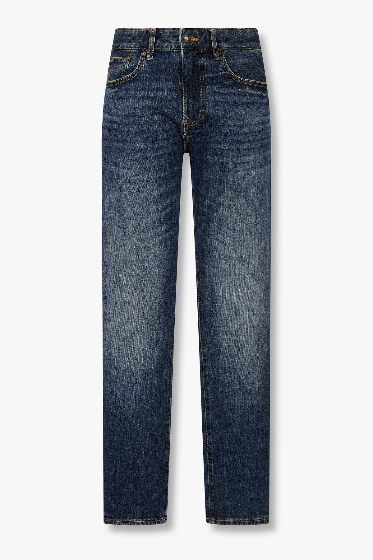 아르마니 익스체인지(ARMANI EXCHANGE) 남성 배색 스티치 슬림 데님 팬츠_블루 A415340004