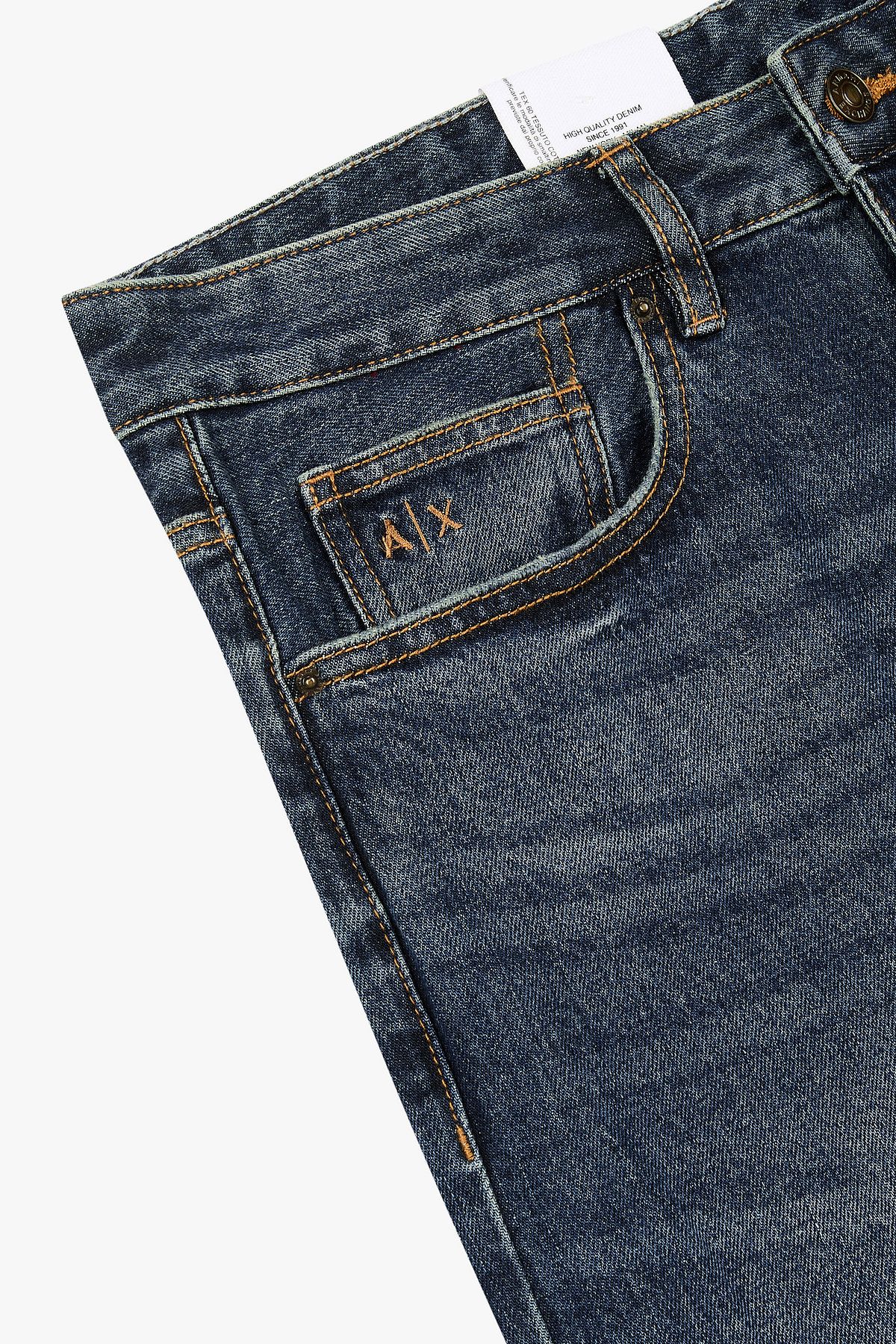아르마니 익스체인지(ARMANI EXCHANGE) 남성 배색 스티치 슬림 데님 팬츠_블루 A415340004