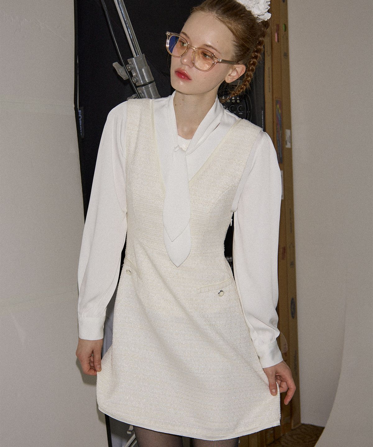 살롱 드 욘(SALON DE YOHN) Bella Tweed Mini Dress_ Ivory