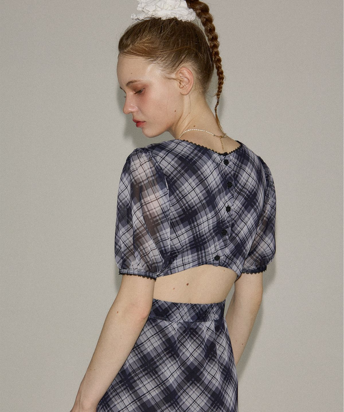 살롱 드 욘(SALON DE YOHN) Vintage Check Long Dress_ Black