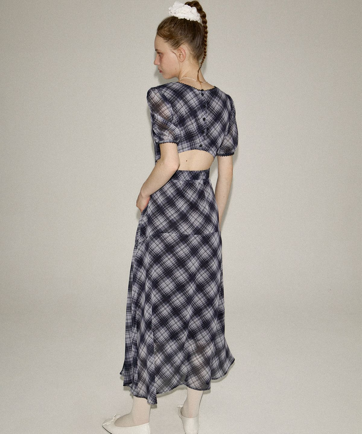살롱 드 욘(SALON DE YOHN) Vintage Check Long Dress_ Black