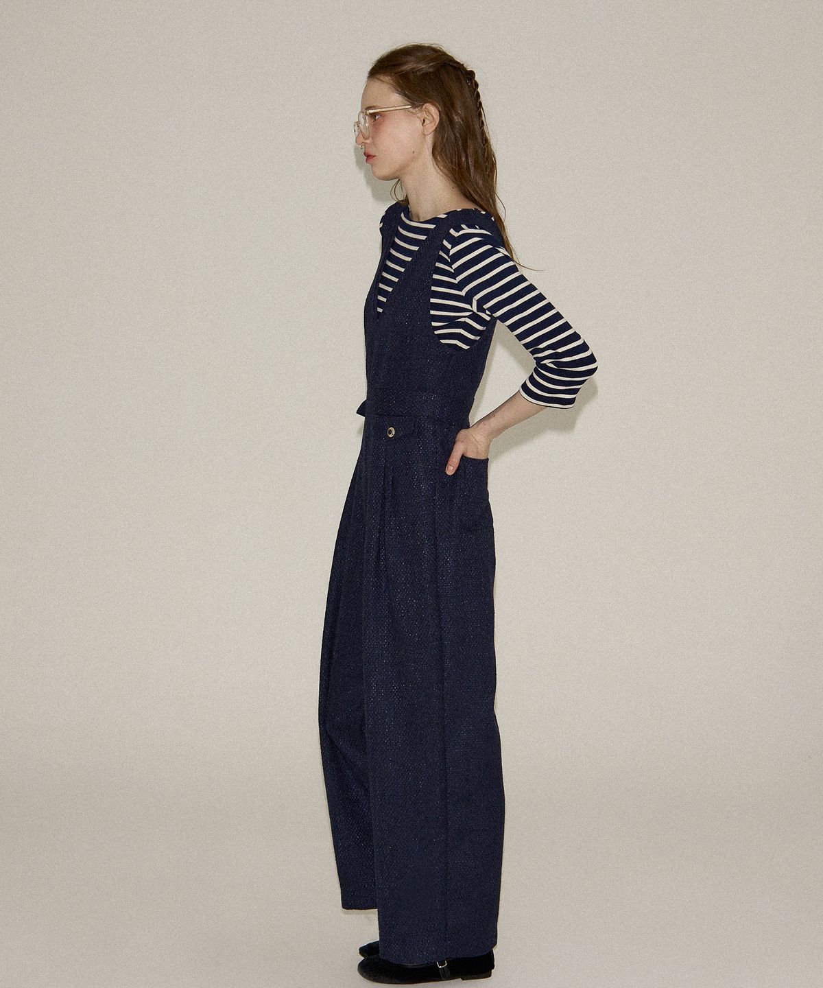 살롱 드 욘(SALON DE YOHN) Tweed Jumpsuit_ Navy