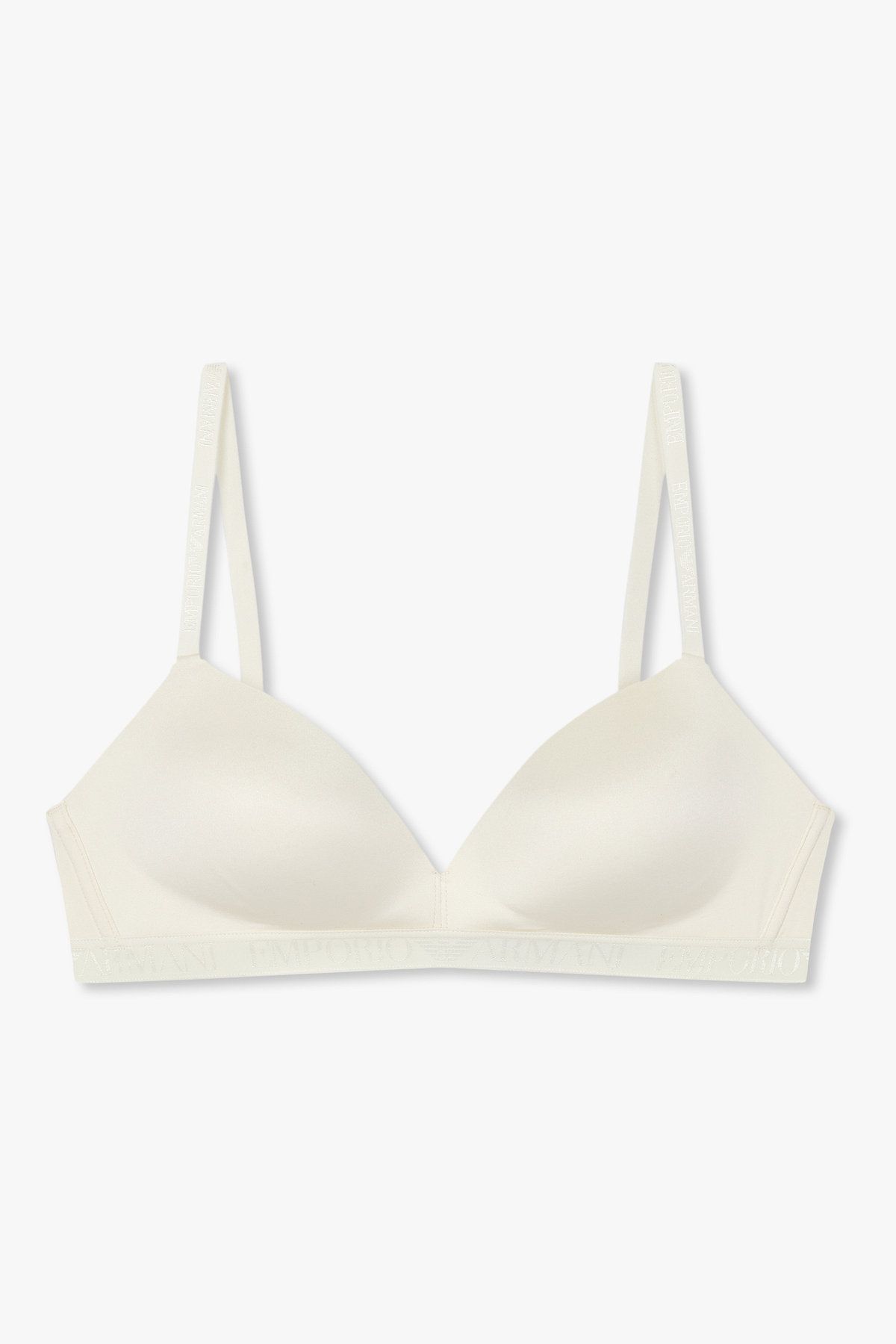 엠포리오 아르마니 언더웨어(EMPORIO ARMANI UNDERWEAR) 여성 샤이닝 로고 밴딩 패디드 트라이앵글 브라_아이보리 0825381540