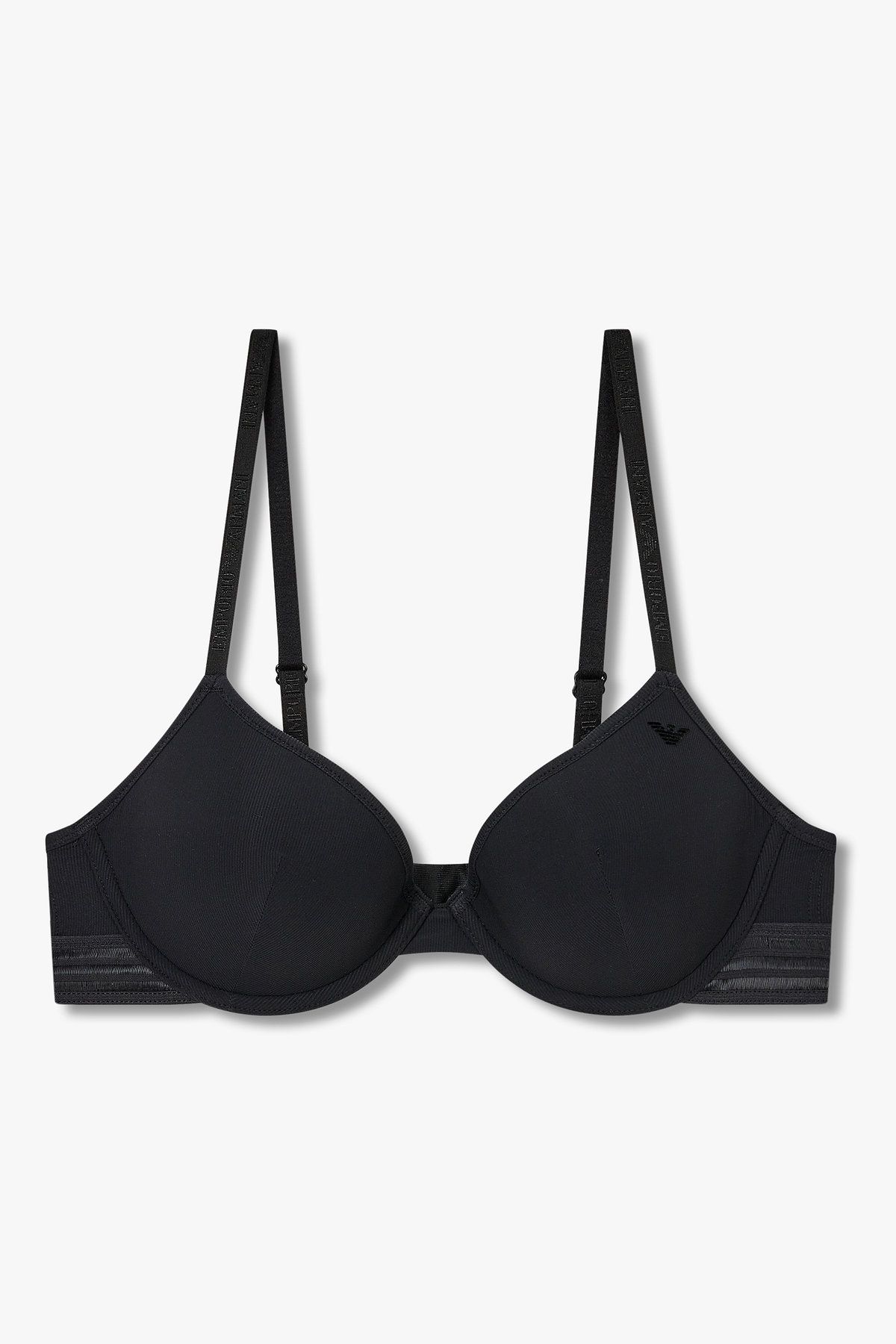 엠포리오 아르마니 언더웨어(EMPORIO ARMANI UNDERWEAR) 여성 스트라이프 밴딩 리브드 컨투어 브라_블랙 0825384520