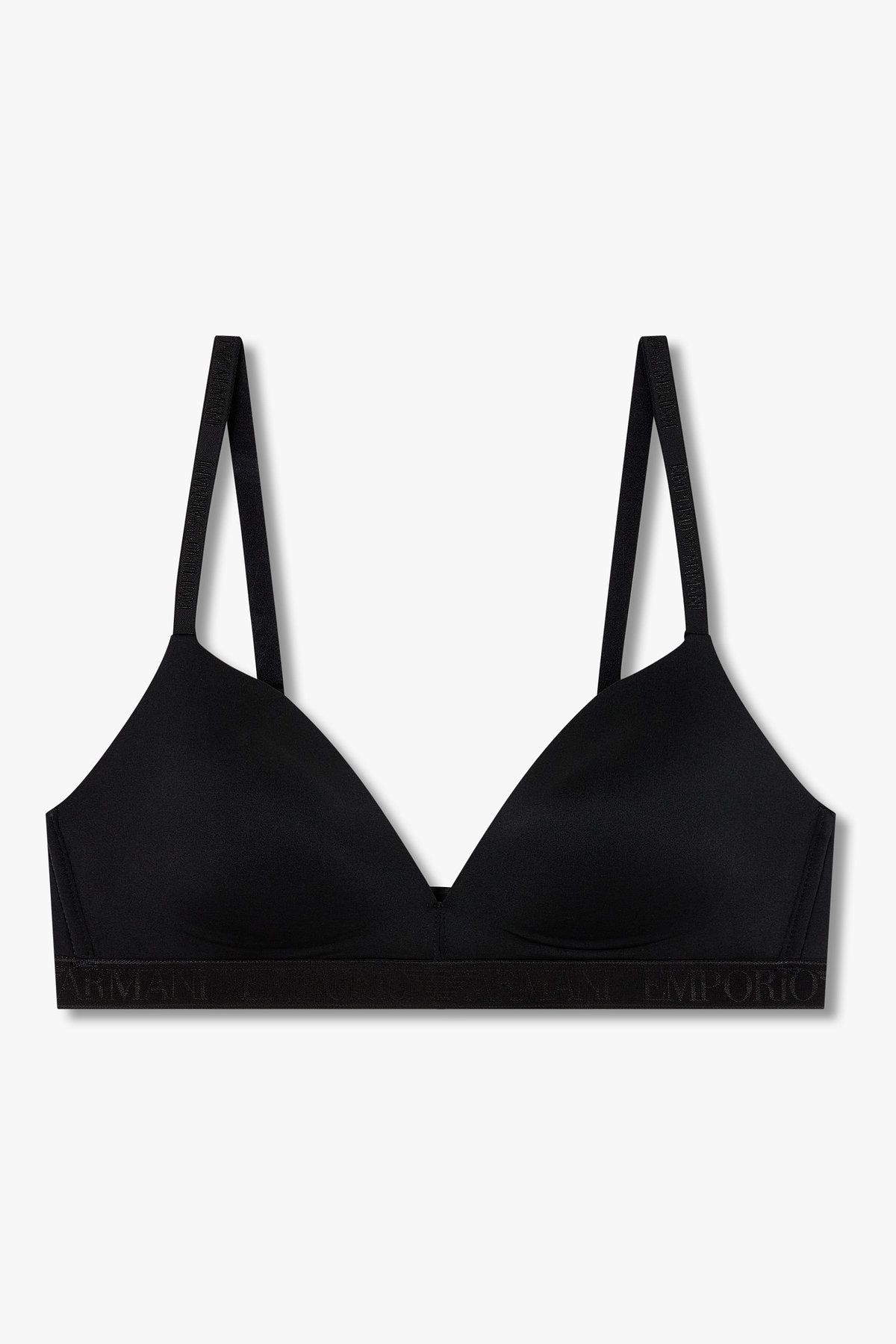 엠포리오 아르마니 언더웨어(EMPORIO ARMANI UNDERWEAR) 여성 로고 트림 패디드 트라이앵글 브라_블랙 0825381543