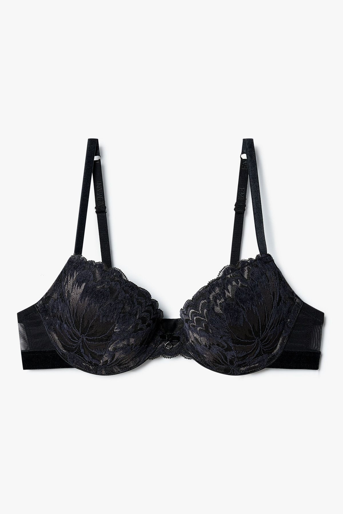 엠포리오 아르마니 언더웨어(EMPORIO ARMANI UNDERWEAR) 여성 벨루어 패치 자카드 푸쉬업 브라_블랙 0825385530