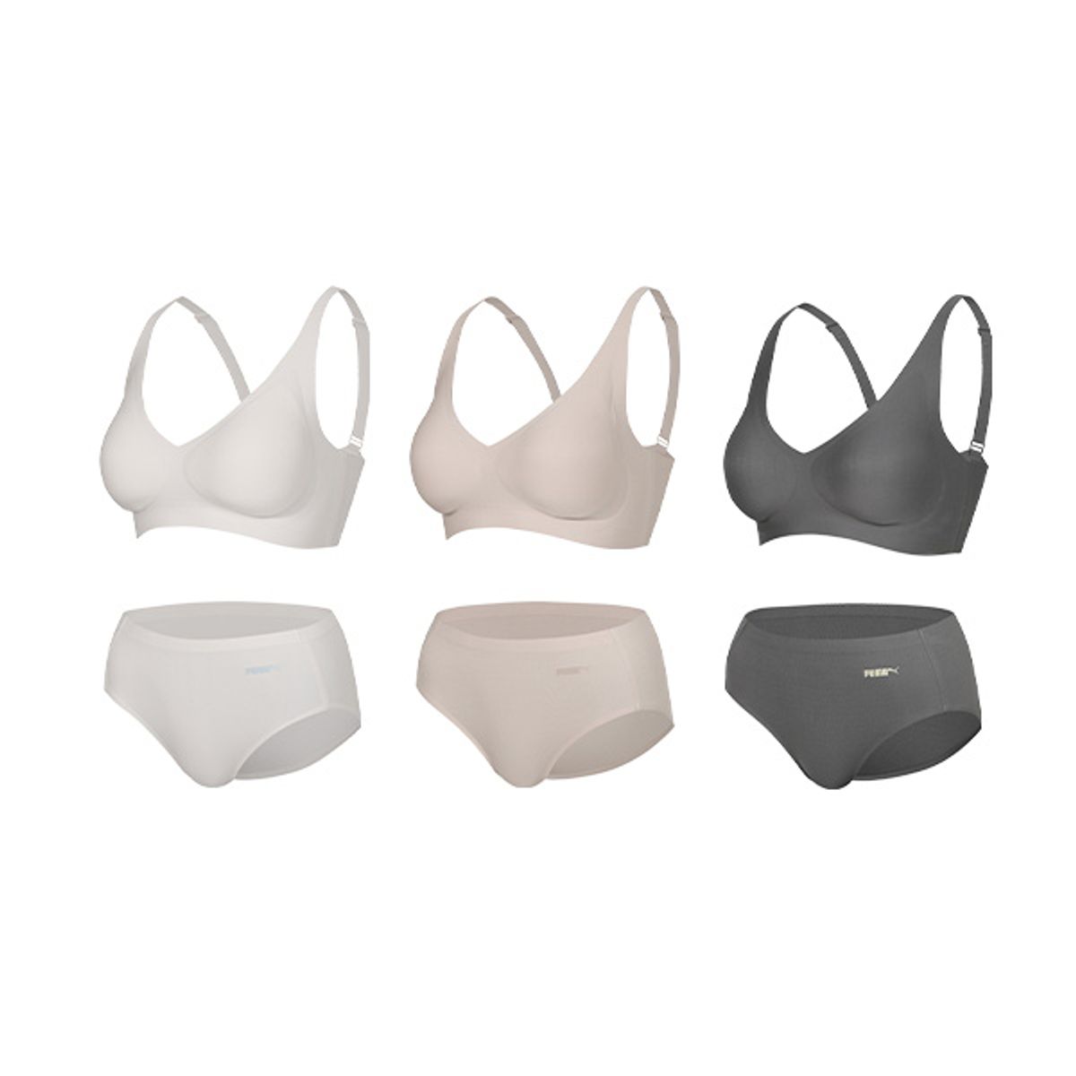 푸마 바디웨어(PUMA BODYWEAR) [3SET] 데일리 컴포트 노와이어 브라 팬티 세트