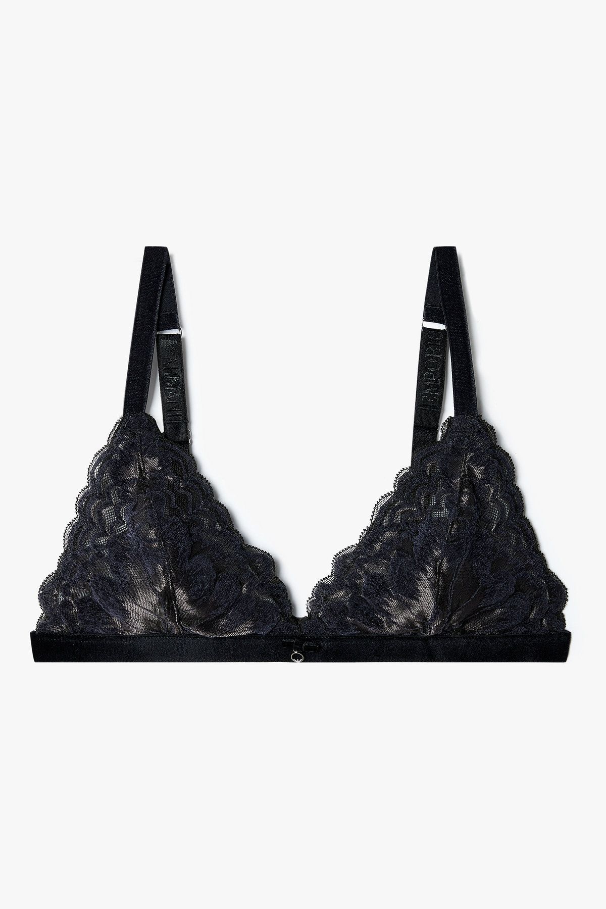 엠포리오 아르마니 언더웨어(EMPORIO ARMANI UNDERWEAR) 여성 벨루어 패치 자카드 트라이앵글 브라_블랙 0825381530