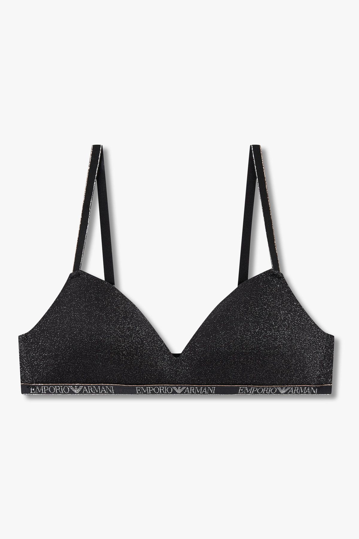 엠포리오 아르마니 언더웨어(EMPORIO ARMANI UNDERWEAR) 여성 메탈릭 로고 밴딩 패디드 트라이앵글 브라_블랙 0825381550