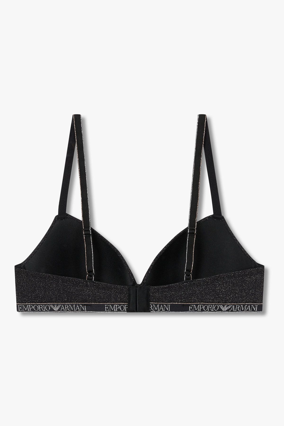 엠포리오 아르마니 언더웨어(EMPORIO ARMANI UNDERWEAR) 여성 메탈릭 로고 밴딩 패디드 트라이앵글 브라_블랙 0825381550
