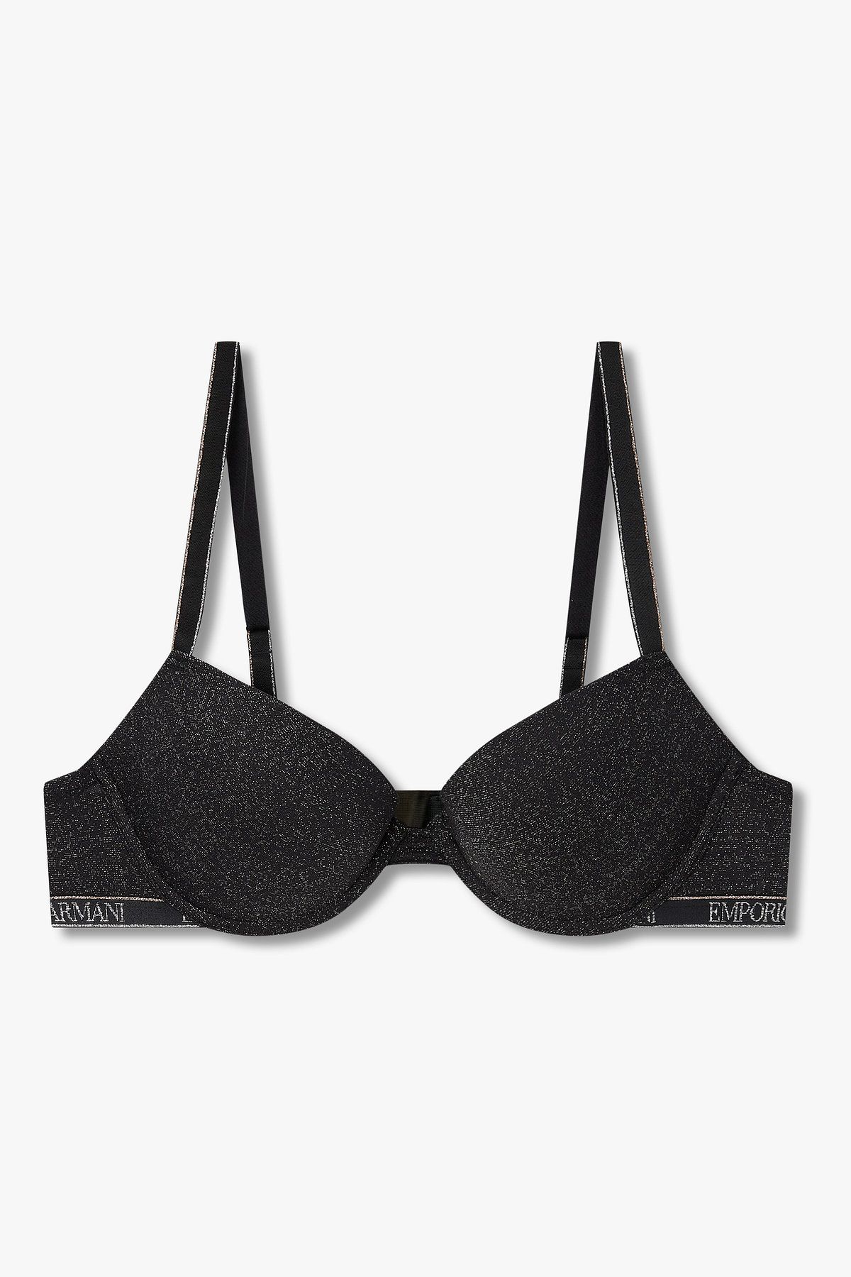엠포리오 아르마니 언더웨어(EMPORIO ARMANI UNDERWEAR) 여성 메탈릭 로고 밴딩 푸쉬업 브라_블랙 0825385532