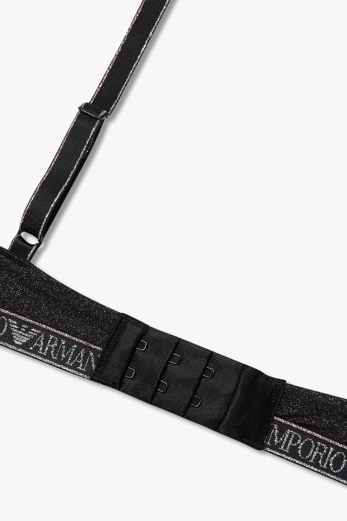 엠포리오 아르마니 언더웨어(EMPORIO ARMANI UNDERWEAR) 여성 메탈릭 로고 밴딩 푸쉬업 브라_블랙 0825385532