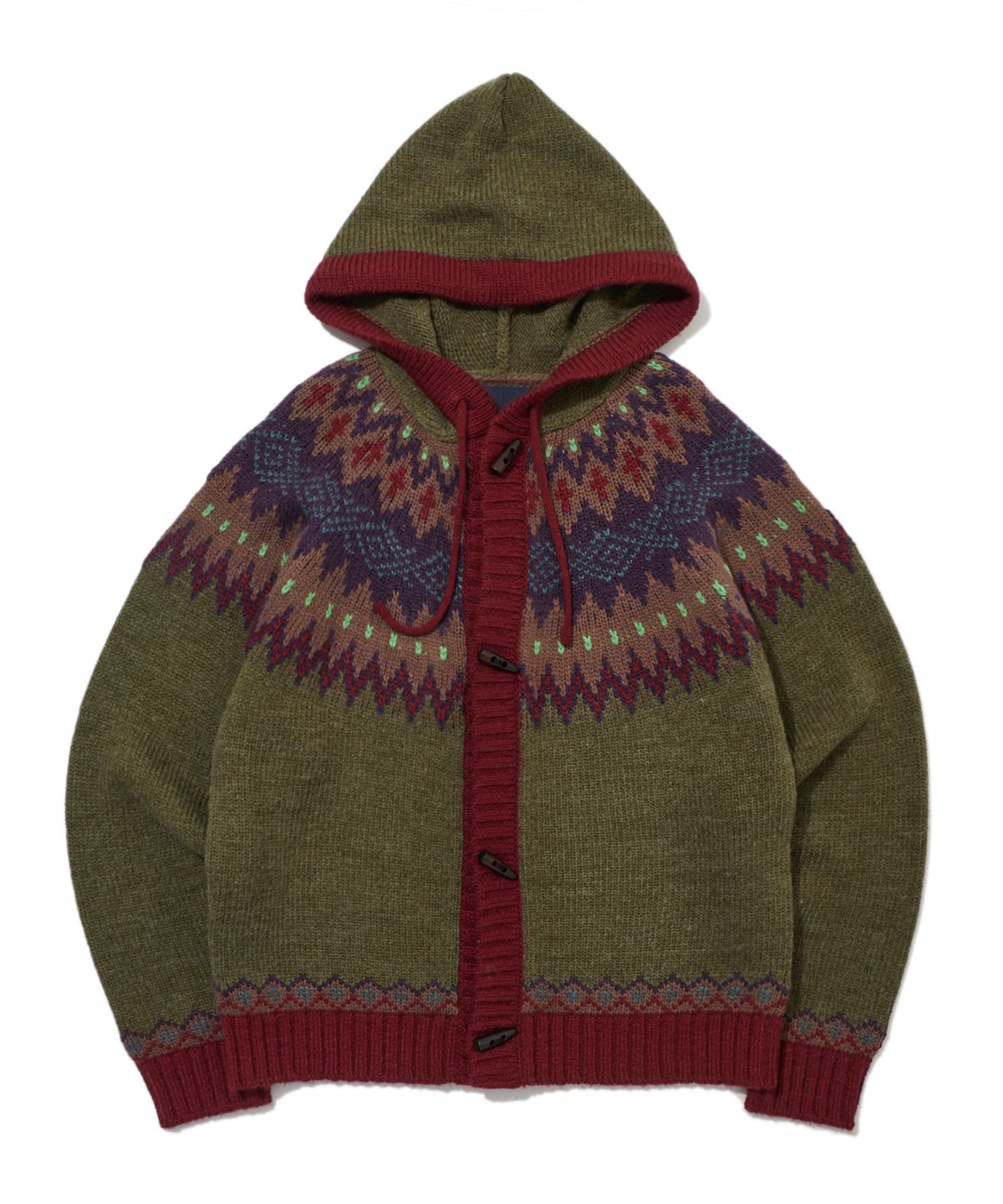 펜필드(PENFIELD) 노르딕 더플 니트 후드 올리브_FR3KH30U