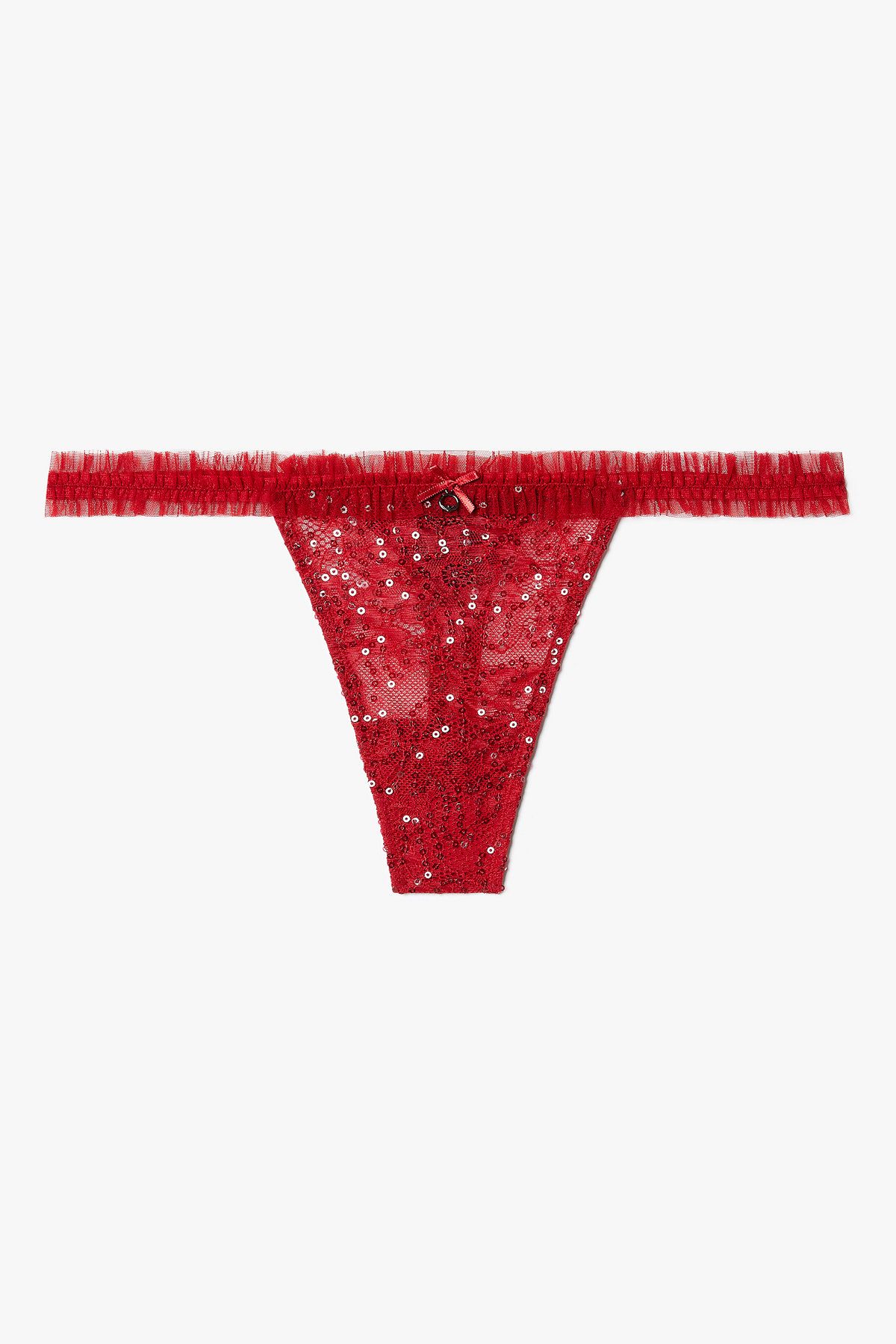 엠포리오 아르마니 언더웨어(EMPORIO ARMANI UNDERWEAR) 여성 시퀸 플라워 자카드 티팬티_레드 0825310533