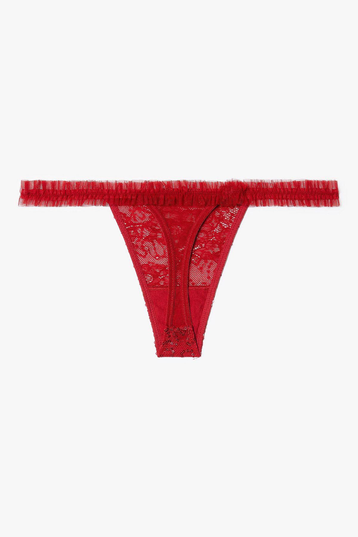 엠포리오 아르마니 언더웨어(EMPORIO ARMANI UNDERWEAR) 여성 시퀸 플라워 자카드 티팬티_레드 0825310533