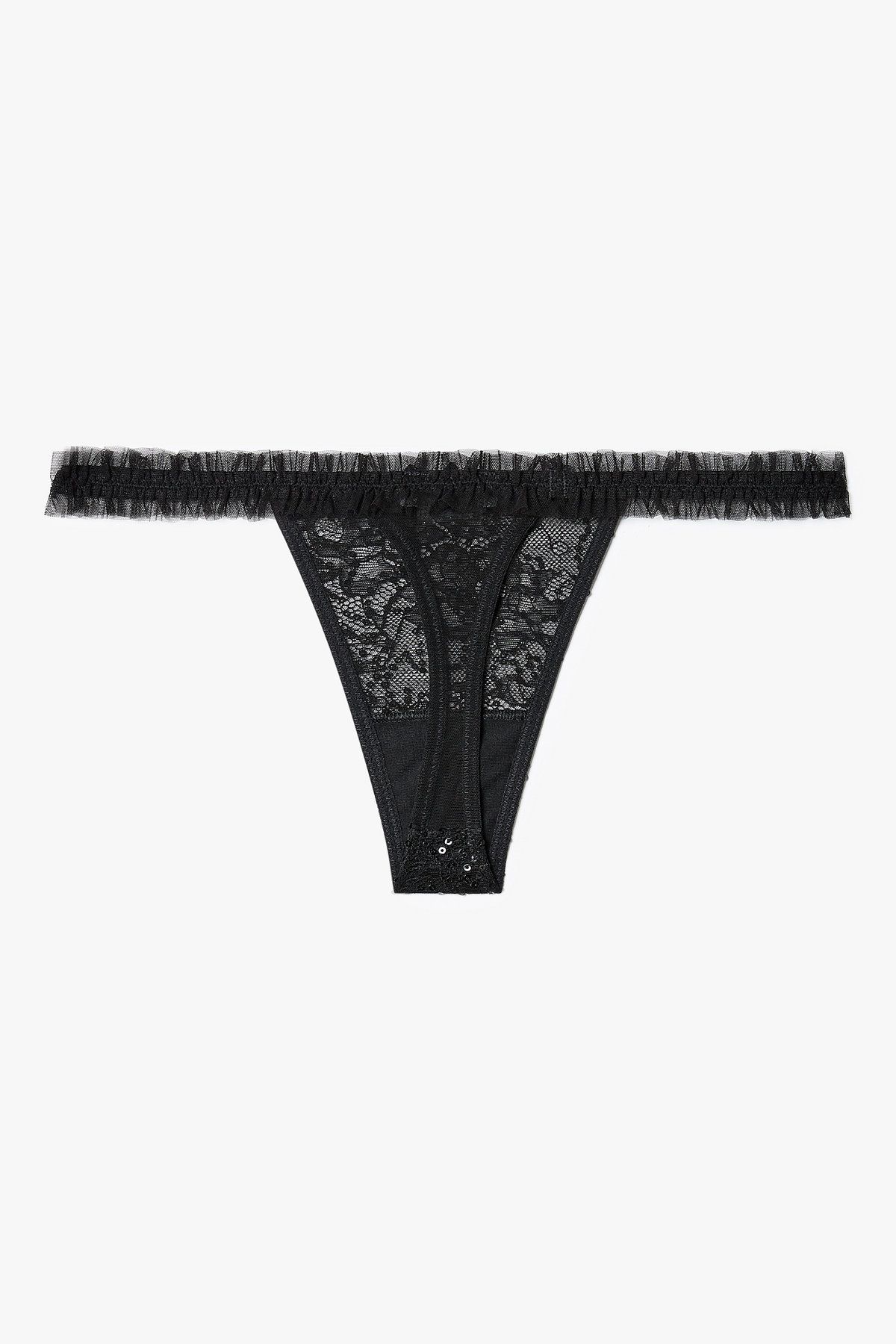 엠포리오 아르마니 언더웨어(EMPORIO ARMANI UNDERWEAR) 여성 시퀸 플라워 자카드 티팬티_블랙 0825310534