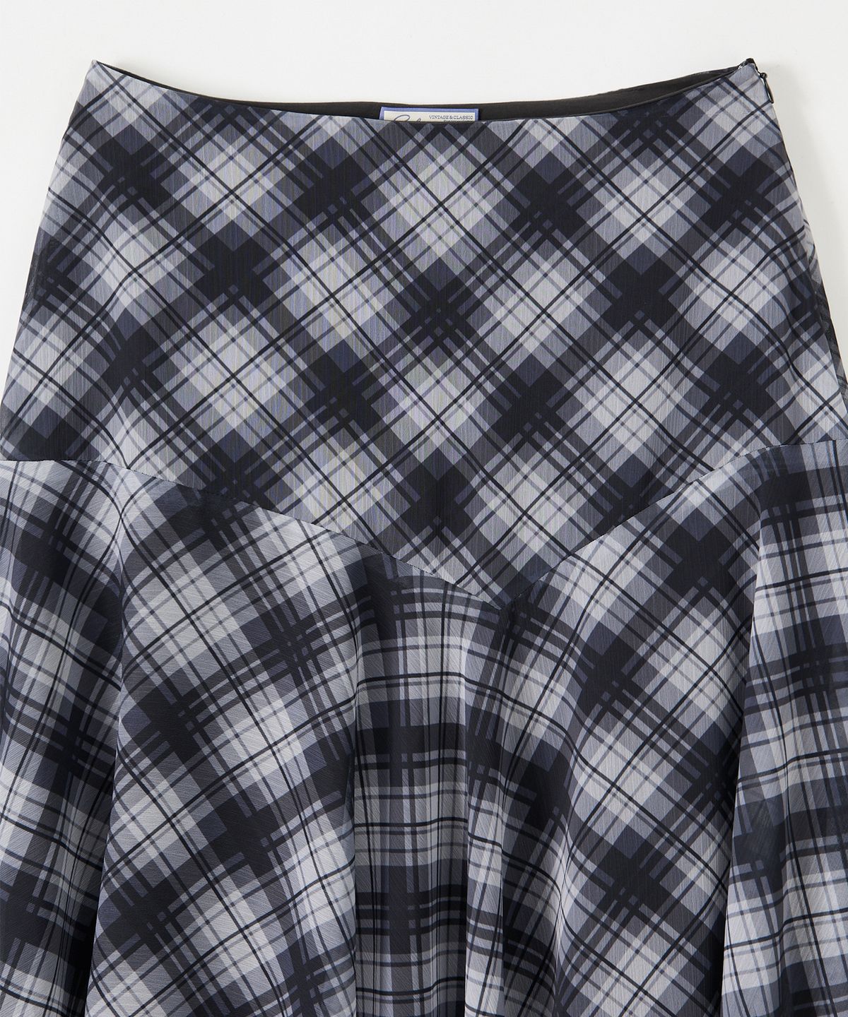 살롱 드 욘(SALON DE YOHN) Unbalanced Check Skirt_ Black