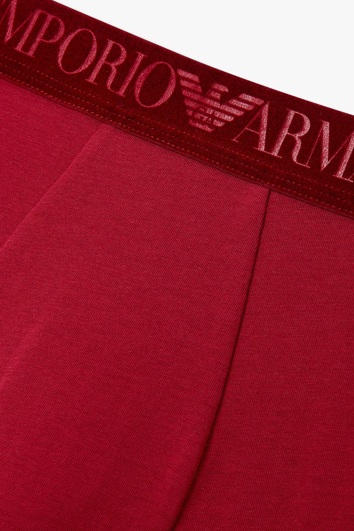 엠포리오 아르마니 언더웨어(EMPORIO ARMANI UNDERWEAR) 남성 웨이스트 벨벳 로고 코튼 드로즈_레드 0815312061