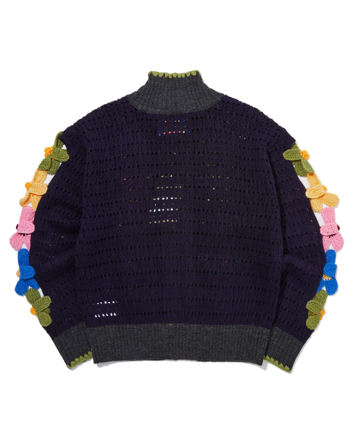 펜필드(PENFIELD) [P X NICKGEAR] 핸드메이드 플라워 니트 풀오버 집업 네이비_FR3KJ02U