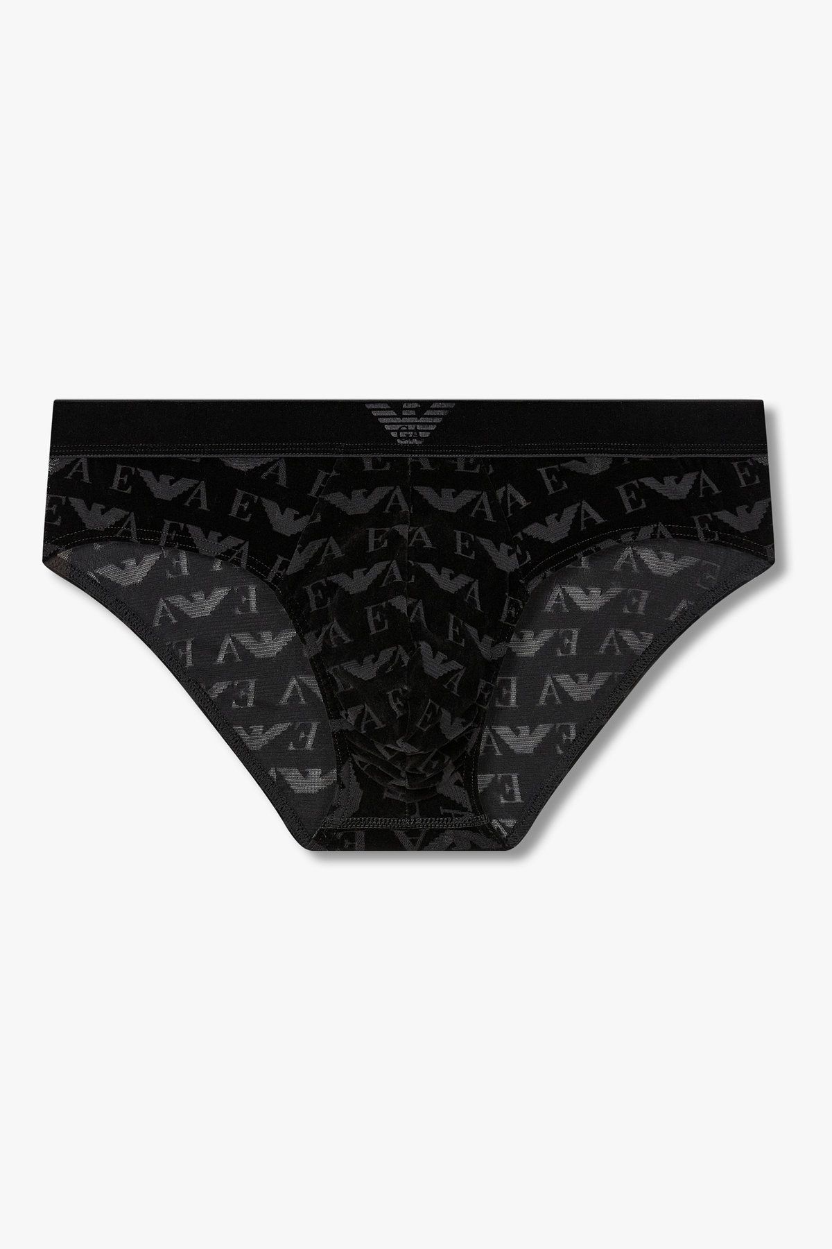 엠포리오 아르마니 언더웨어(EMPORIO ARMANI UNDERWEAR) 남성 벨루어 로고 패턴 밴딩 브리프_블랙 0815311049