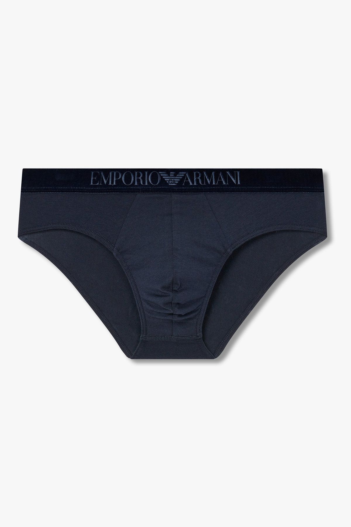 엠포리오 아르마니 언더웨어(EMPORIO ARMANI UNDERWEAR) 남성 웨이스트 벨벳 로고 코튼 브리프_네이비 0815311051