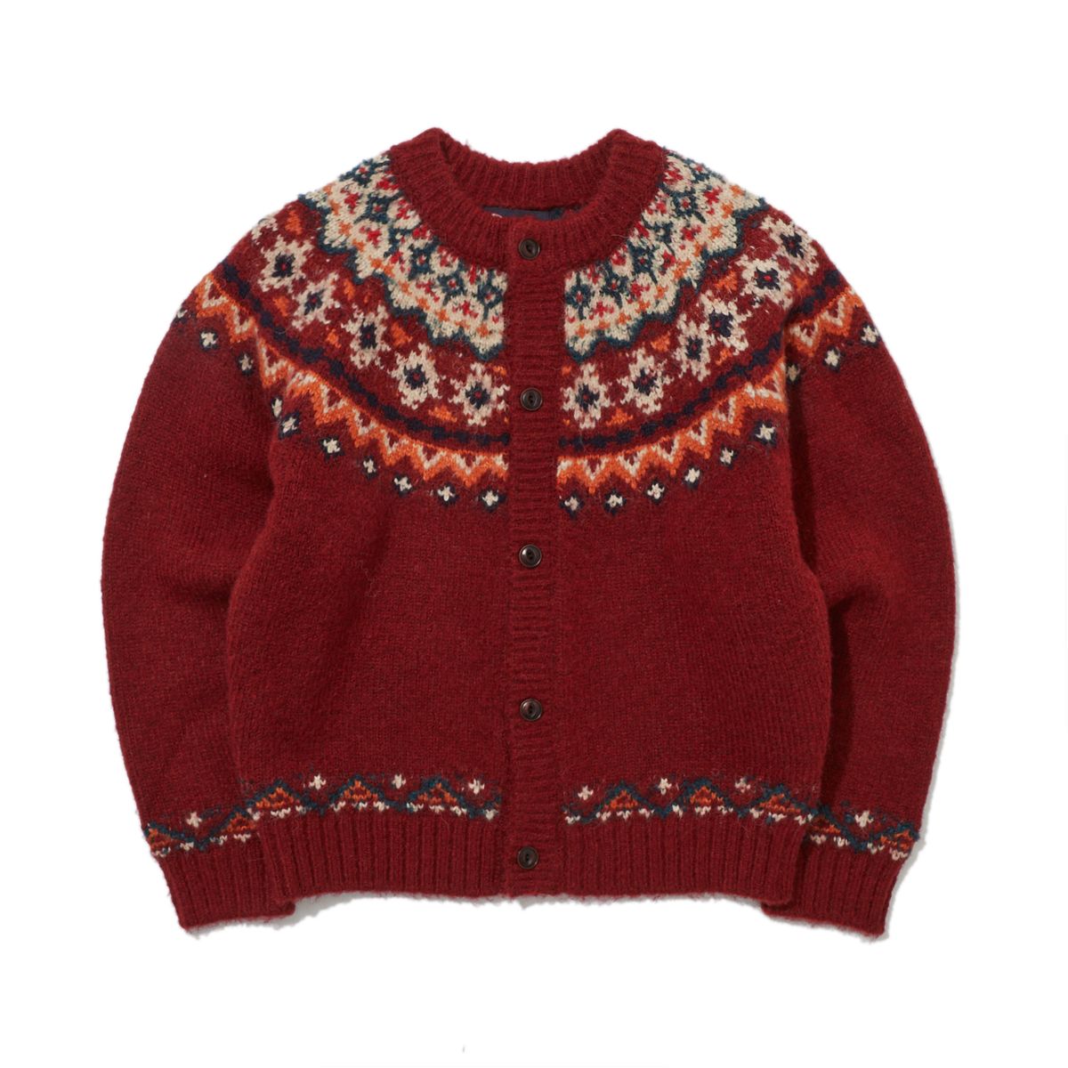 펜필드(PENFIELD) 부클 컬러웨이 나바호 에로우 가디건 레드_FR3KJ33U