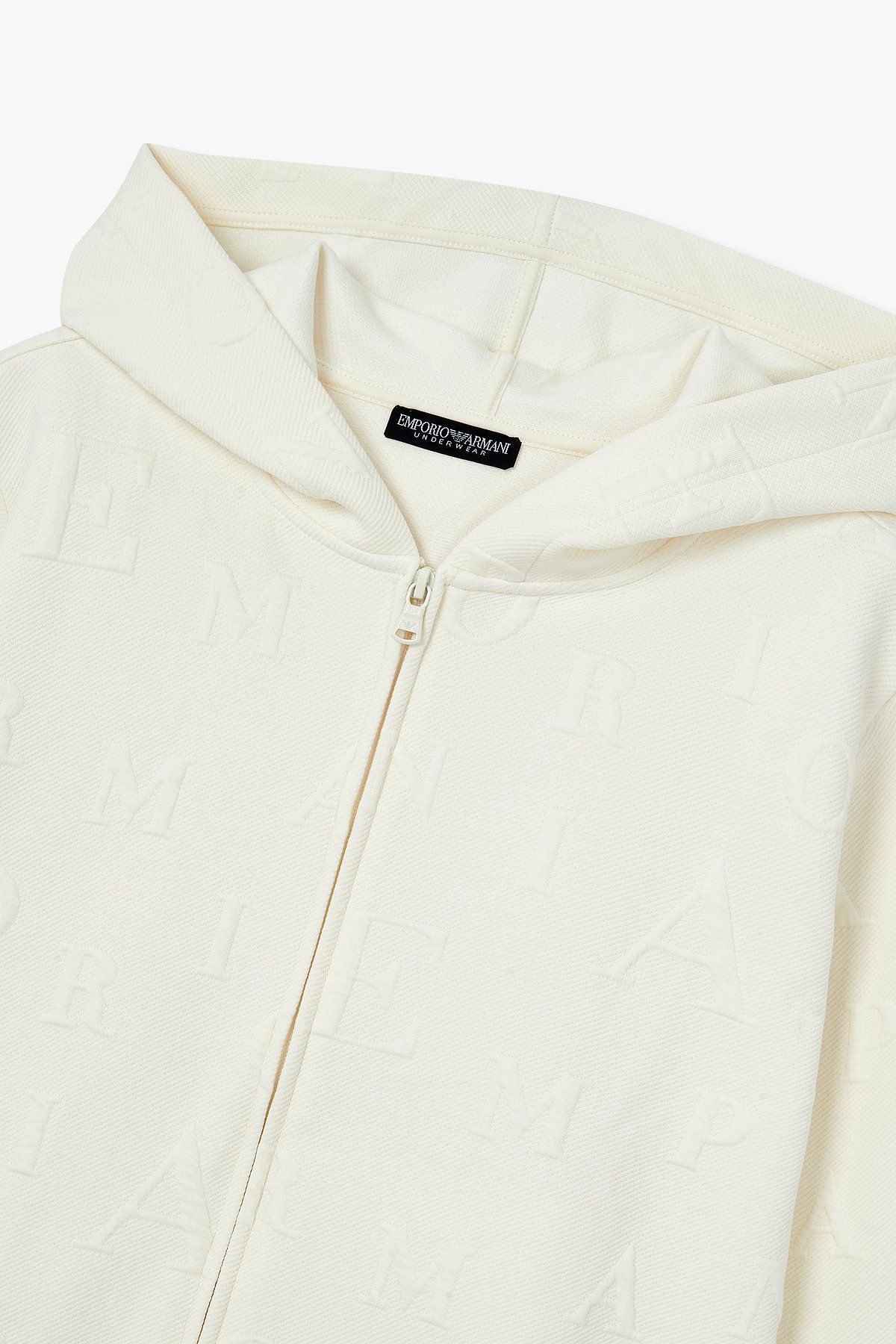 엠포리오 아르마니 언더웨어(EMPORIO ARMANI UNDERWEAR) 여성 엠보 로고 라운지 후드 집업_아이보리 0825338503