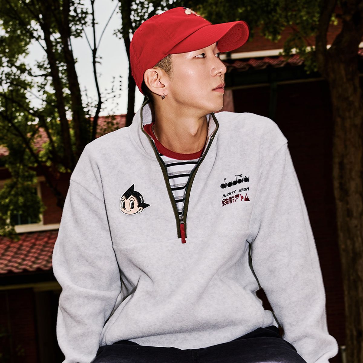 디아도라(diadora) 아톰 배색 하프 집업 MELANGE GREY