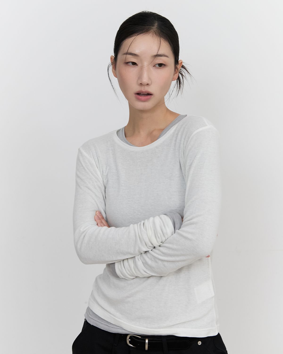 블루썬플라워(BLUESUNFLOWER) 레이어드 롱슬리브 티셔츠 [아이보리]