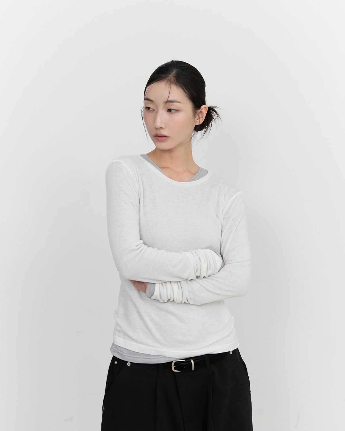 블루썬플라워(BLUESUNFLOWER) 레이어드 롱슬리브 티셔츠 [아이보리]