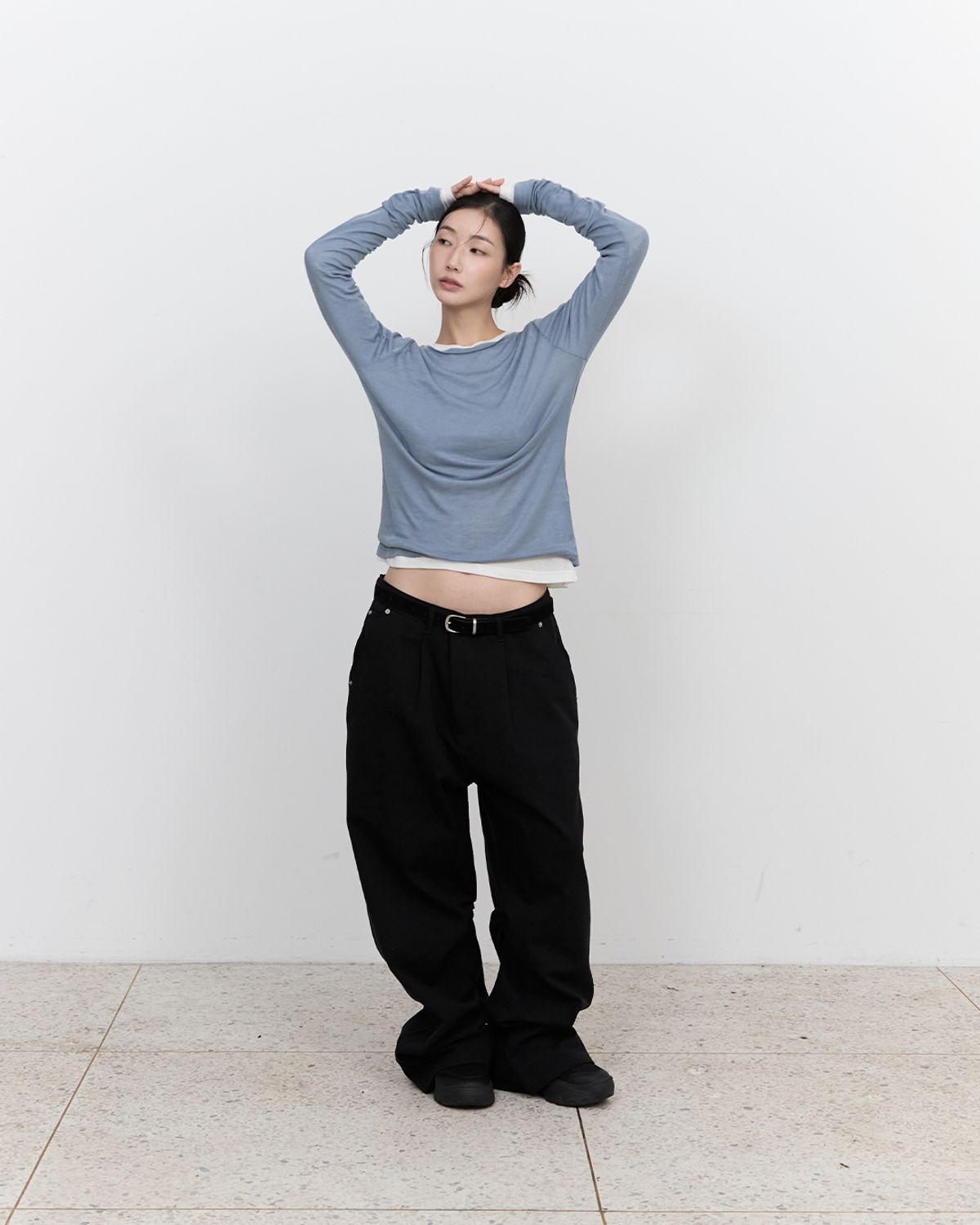 블루썬플라워(BLUESUNFLOWER) 레이어드 롱슬리브 티셔츠 [블루]