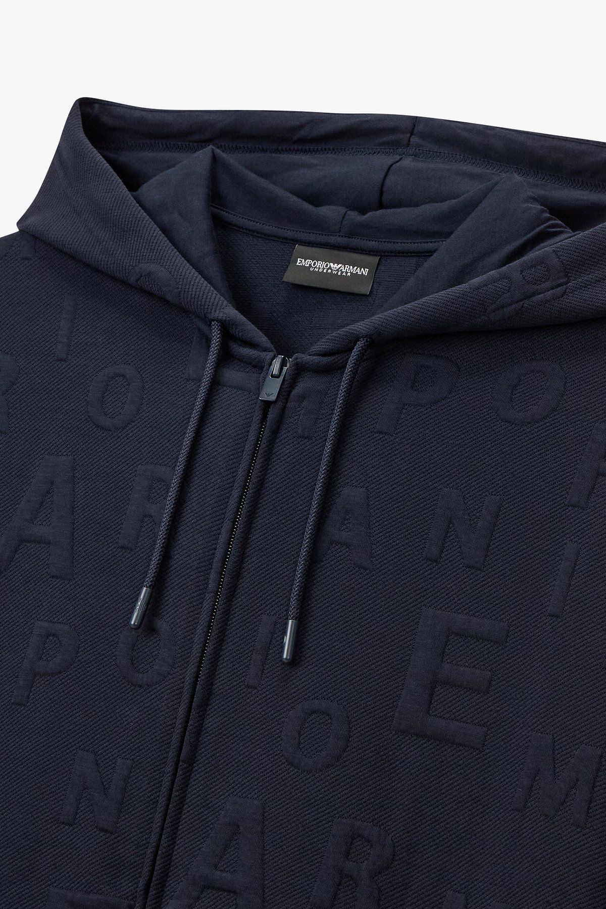 엠포리오 아르마니 언더웨어(EMPORIO ARMANI UNDERWEAR) 남성 엠보 알파벳 스트링 후드 집업_블루 0815338008