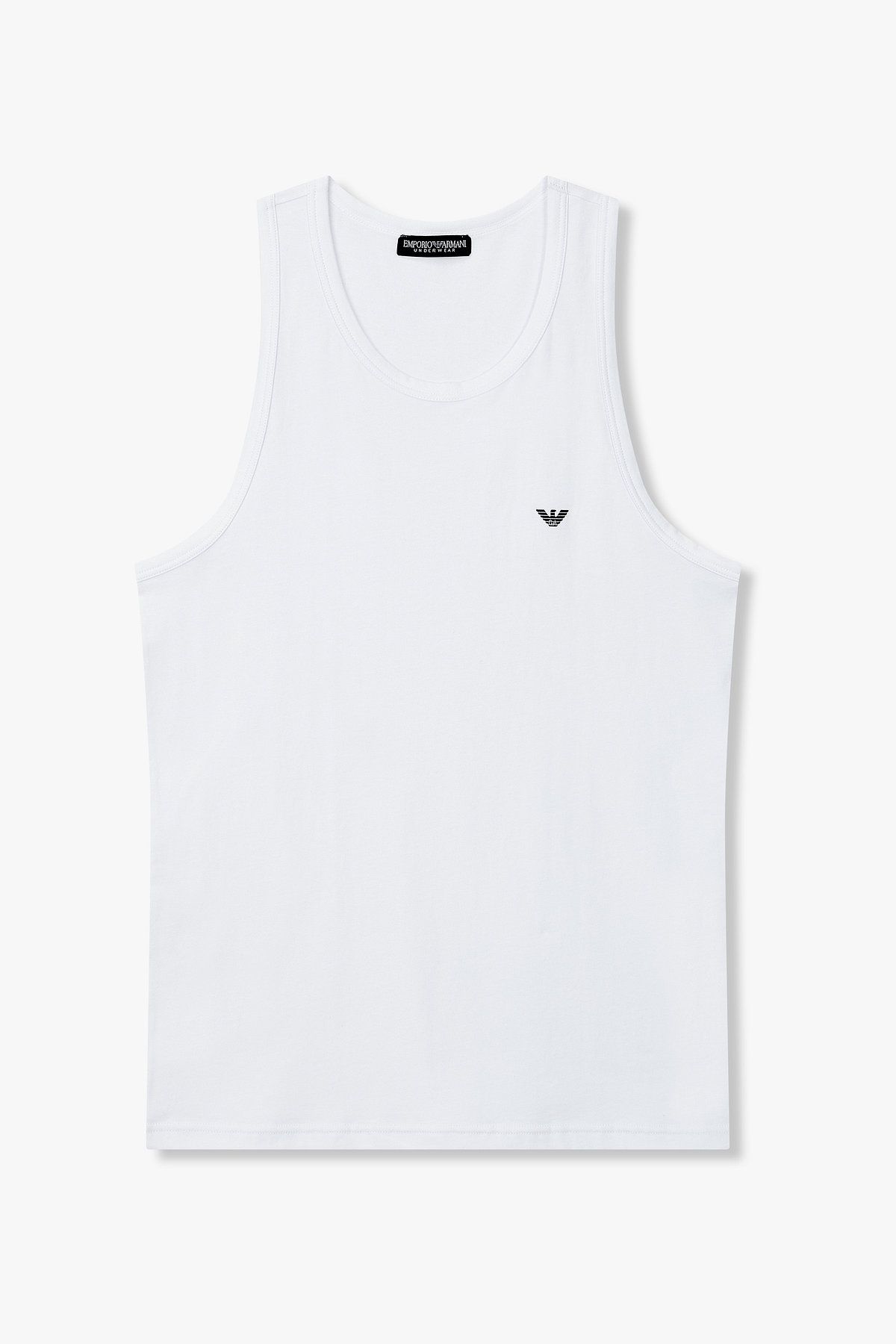 엠포리오 아르마니 언더웨어(EMPORIO ARMANI UNDERWEAR) 남성 로고 프린트 슬림 핏 탱크 탑_화이트 0815303001