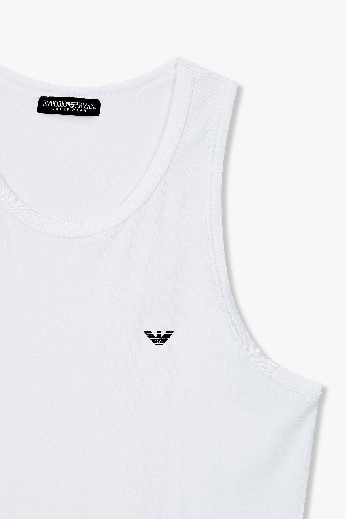 엠포리오 아르마니 언더웨어(EMPORIO ARMANI UNDERWEAR) 남성 로고 프린트 슬림 핏 탱크 탑_화이트 0815303001