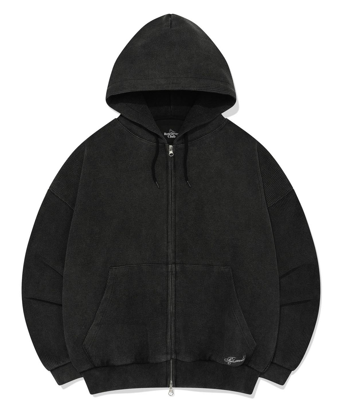리트리버클럽(RETRIEVER CLUB) SCRIPT WAFFLE HOOD ZIP UP [BLACK]