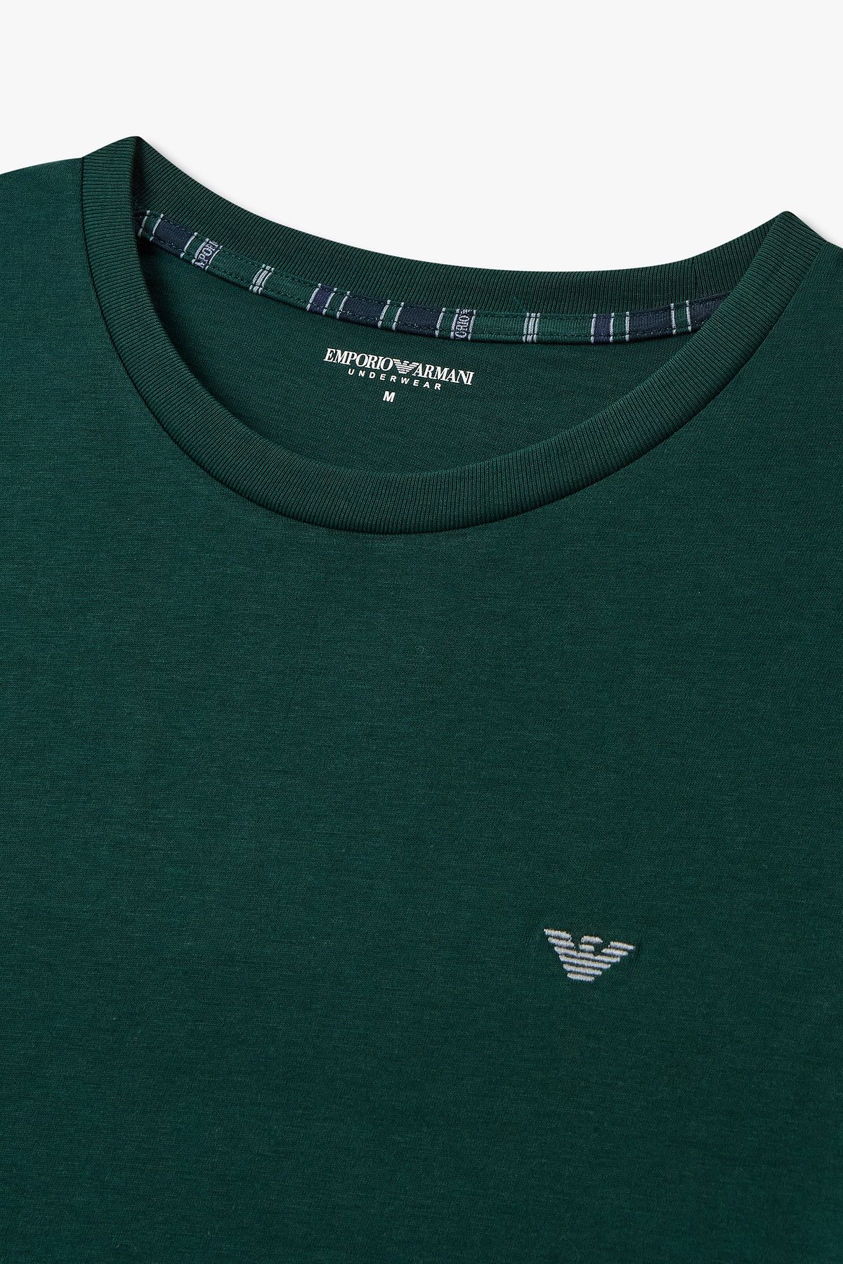 엠포리오 아르마니 언더웨어(EMPORIO ARMANI UNDERWEAR) 남성 이글 자수 스트라이프 파자마 세트_다크 그린 08M5339002