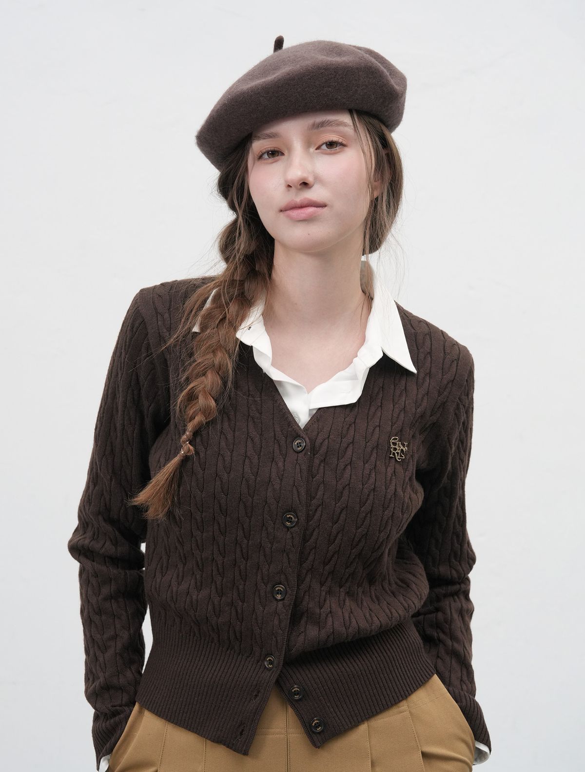 제너럴아이디어(GENERALIDEA) GNRL 로고 울 베레모 [BROWN] / WBE3L91511