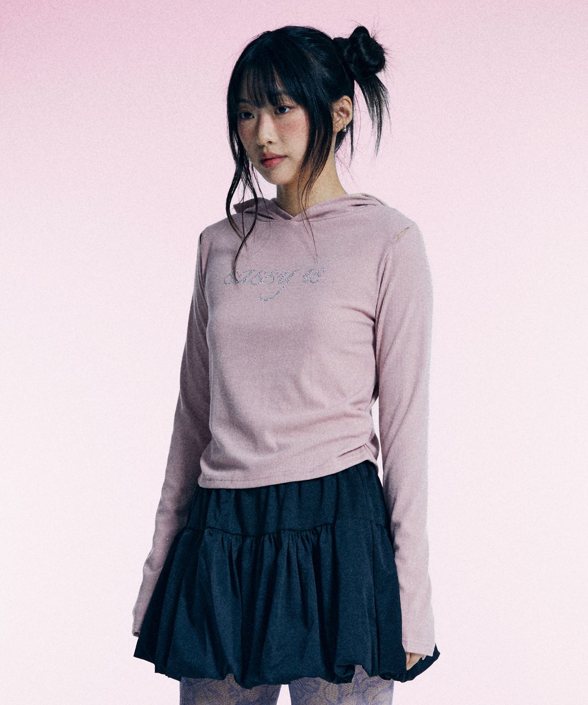 유얼쎄시(YOUR SASSY) Twinkle Slit Sleeve Hoodie Tee (PINK)