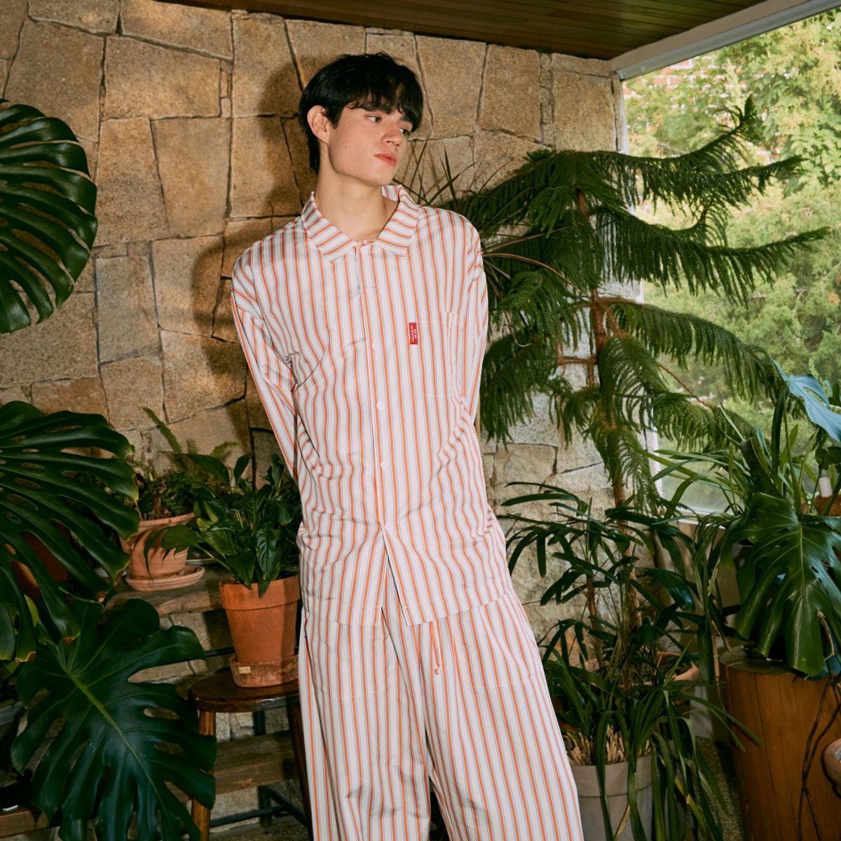 댄스온더플로어(DANCEONTHEFLOOR) furless pajamas 퍼리스 스트라이프 파자마 (orange)