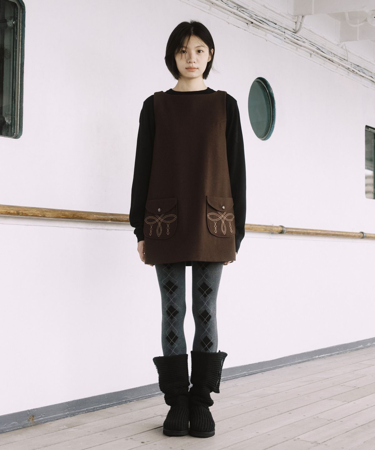 오헤시오(OHESHIO) ARGYLE PATTERN TIGHTS, GRAY