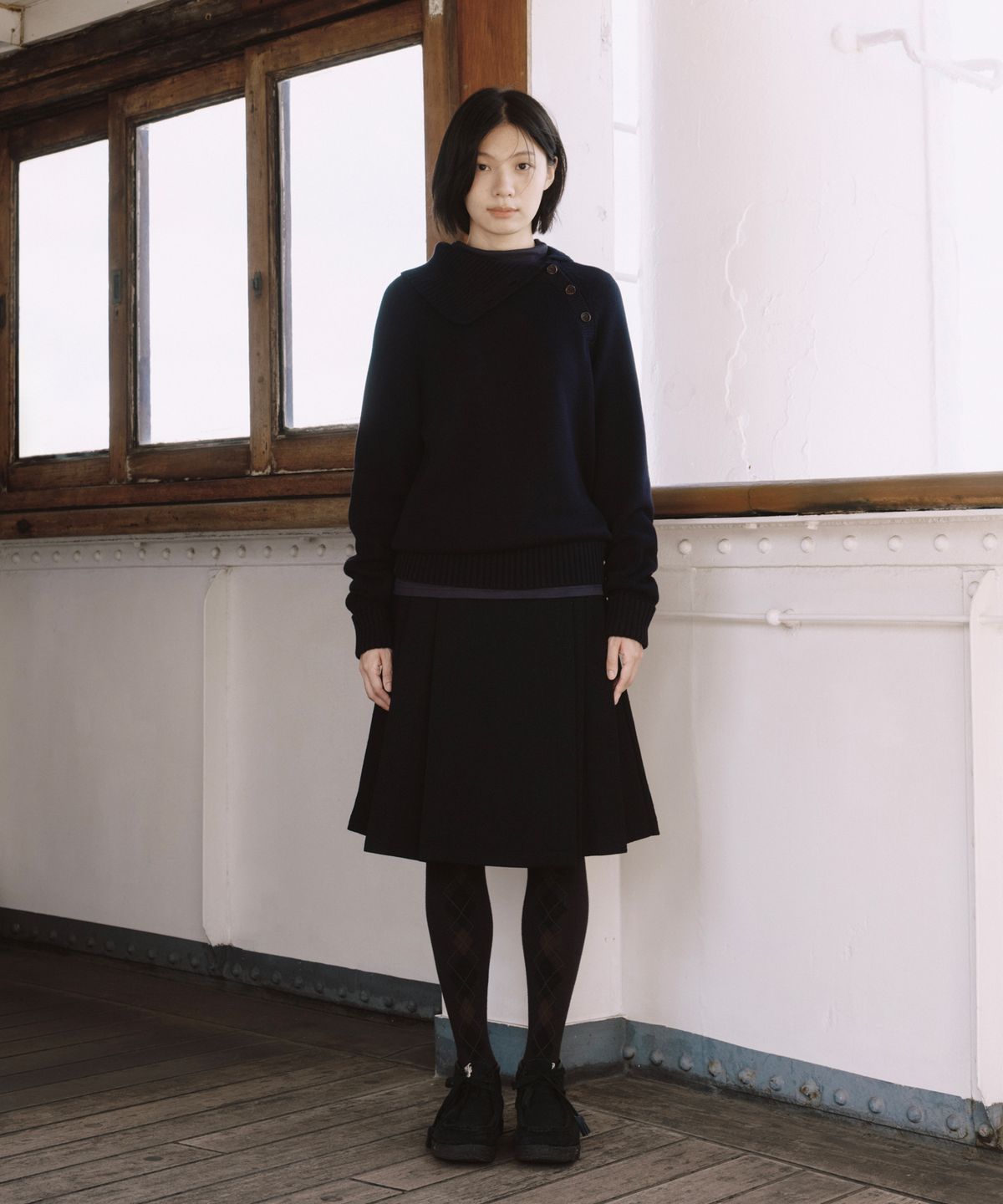 오헤시오(OHESHIO) ARGYLE PATTERN TIGHTS, DEEP CHARCOAL