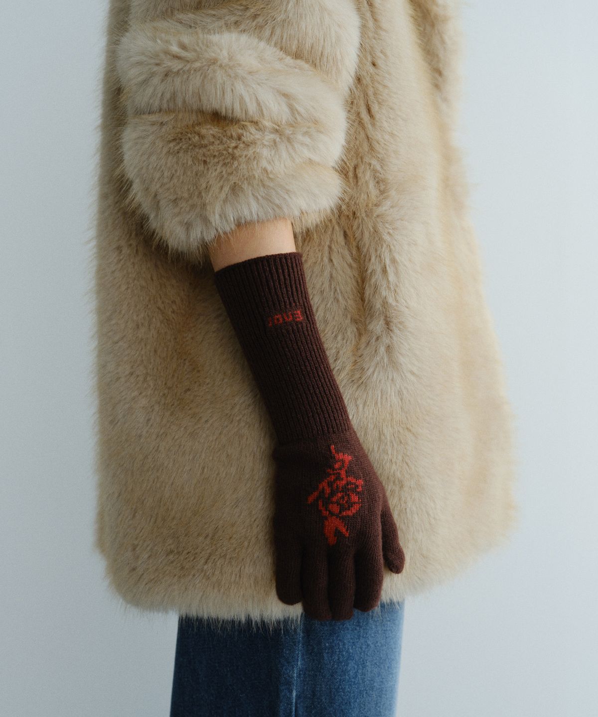 엔오르(EN OR) FLOWER JACQUARD GLOVES - BROWN