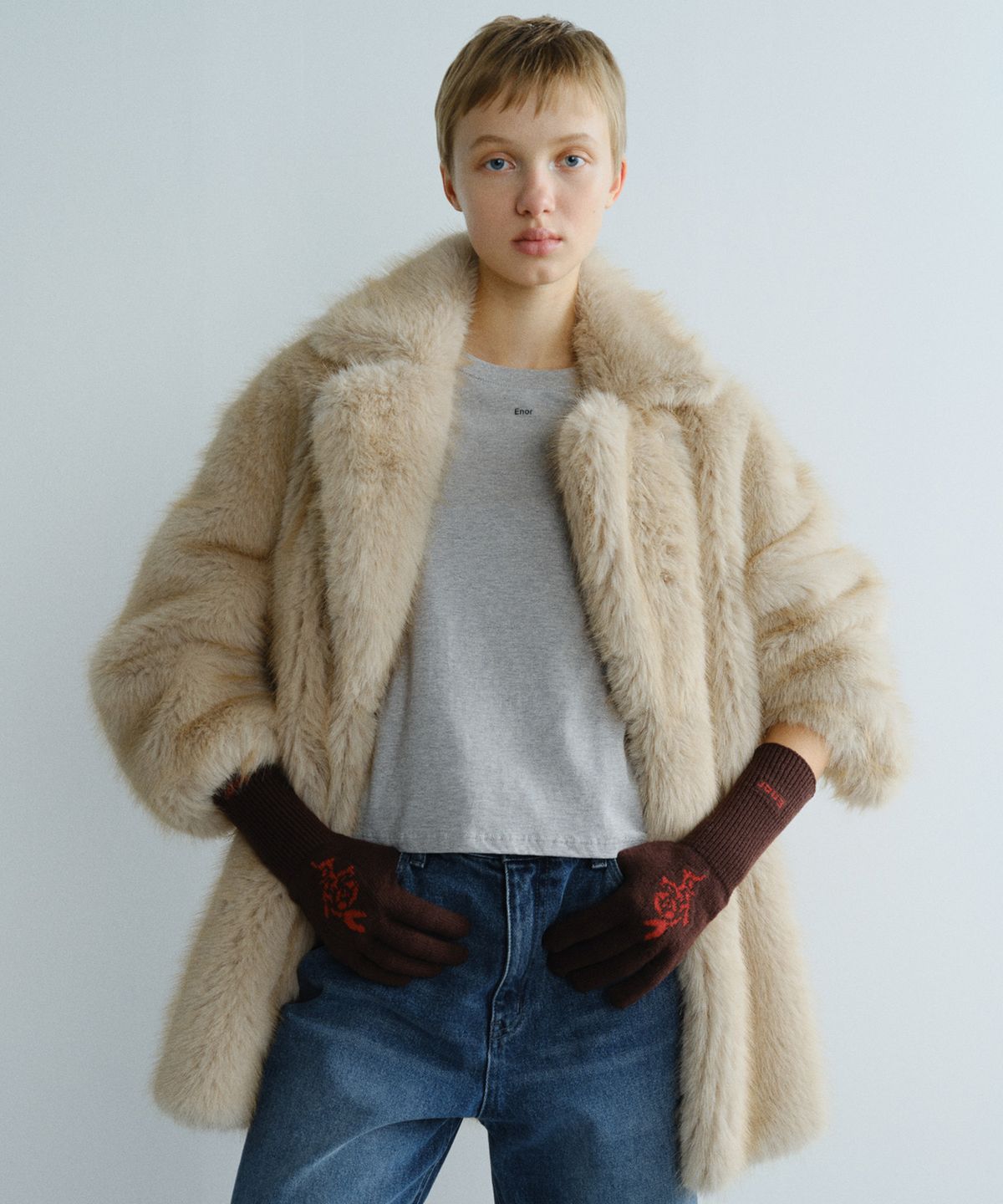 엔오르(EN OR) FLOWER JACQUARD GLOVES - BROWN