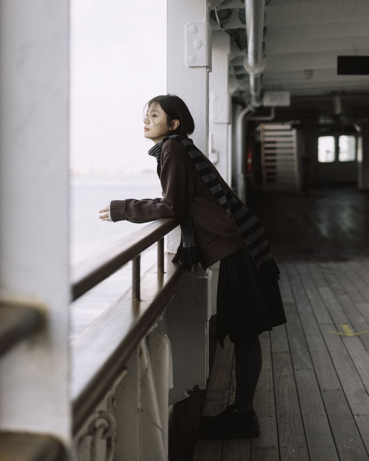 오헤시오(OHESHIO) DOT STRIPE MUFFLER, CHARCOAL