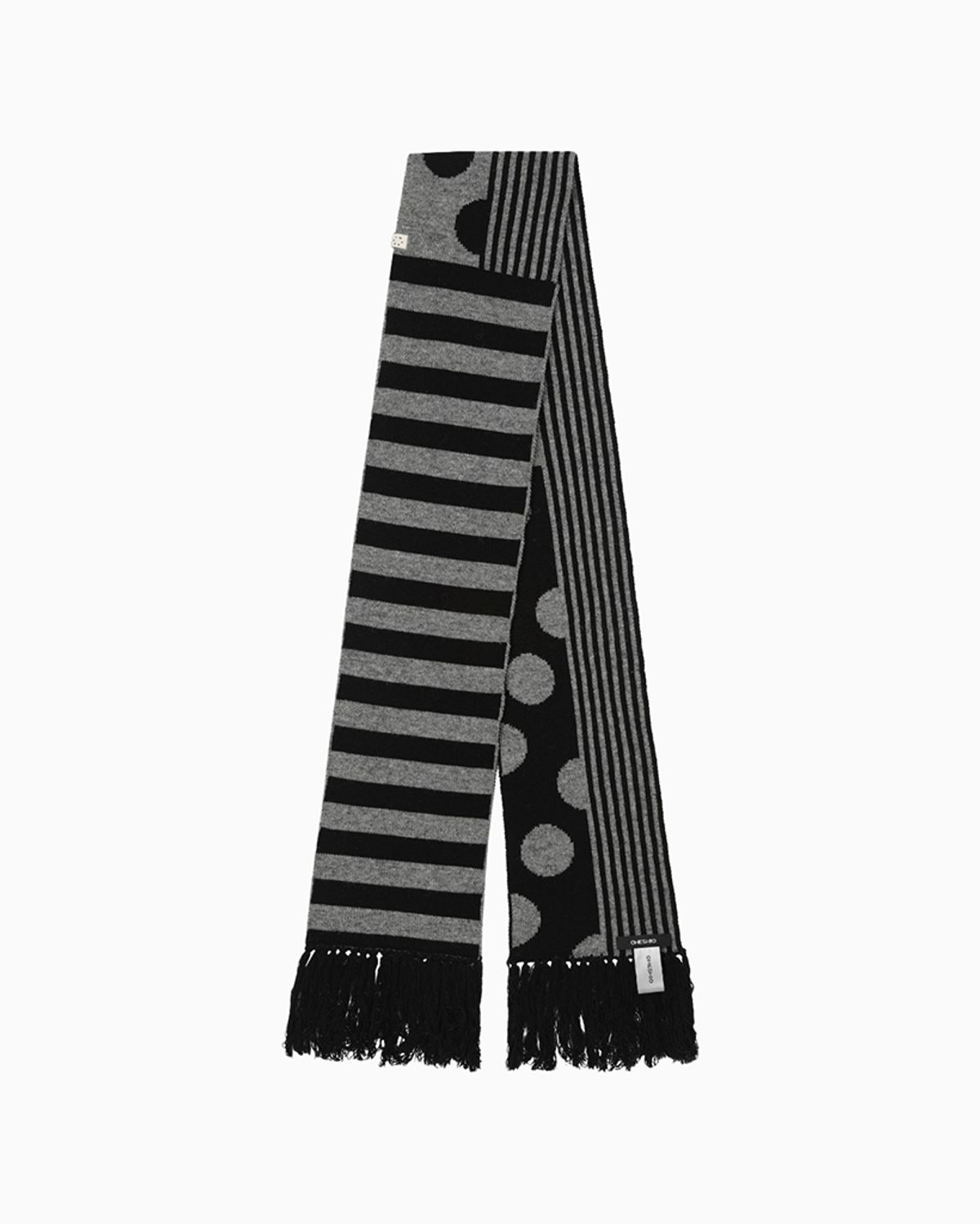 오헤시오(OHESHIO) DOT STRIPE MUFFLER, CHARCOAL