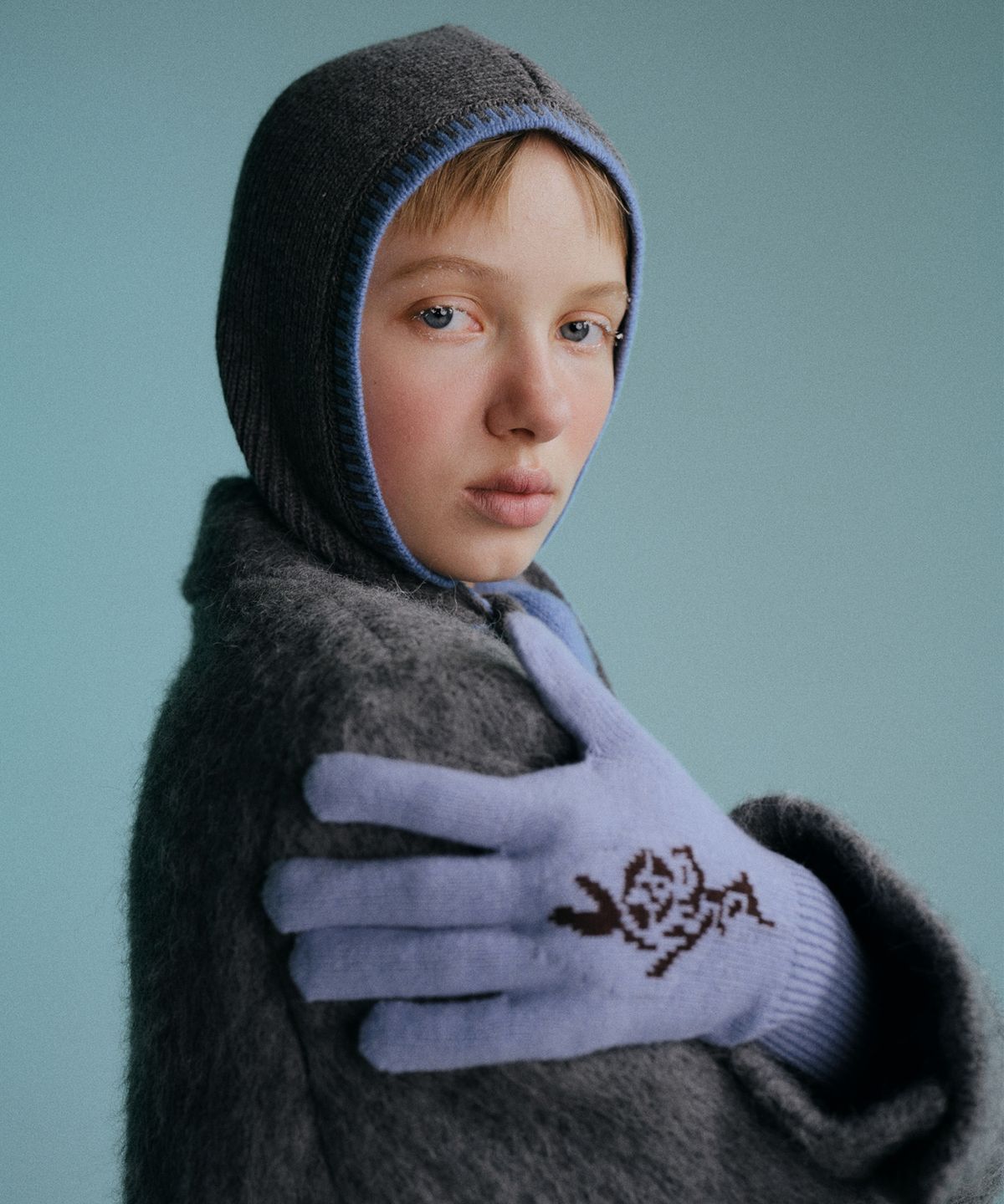 엔오르(EN OR) FLOWER JACQUARD GLOVES - LIGHT BLUE